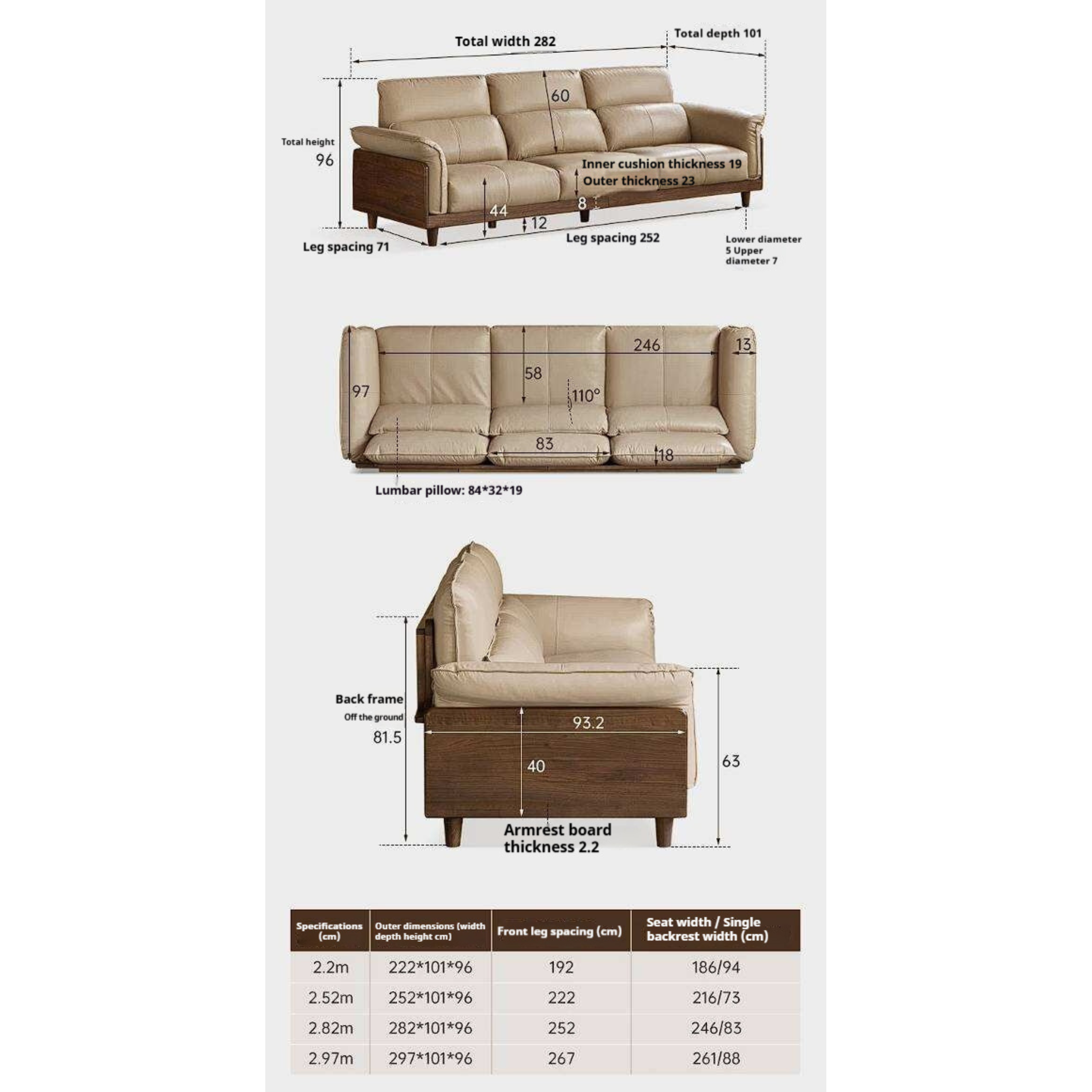 Black Walnut, Ash, Golden Sandalwood Solid Wood Genuine Top-Grain Leather, fabric High back Sofa