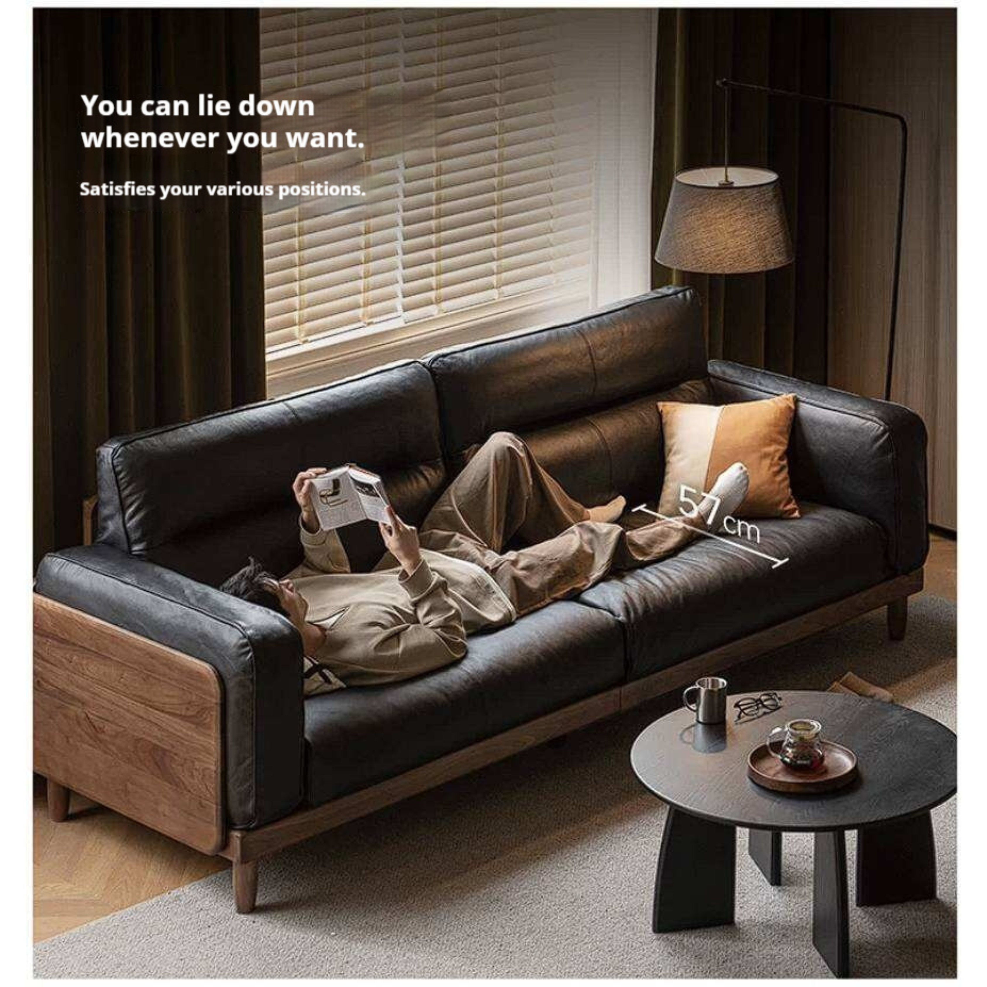 Black Walnut Solid Wood Sofa with Italian Light Luxury Design