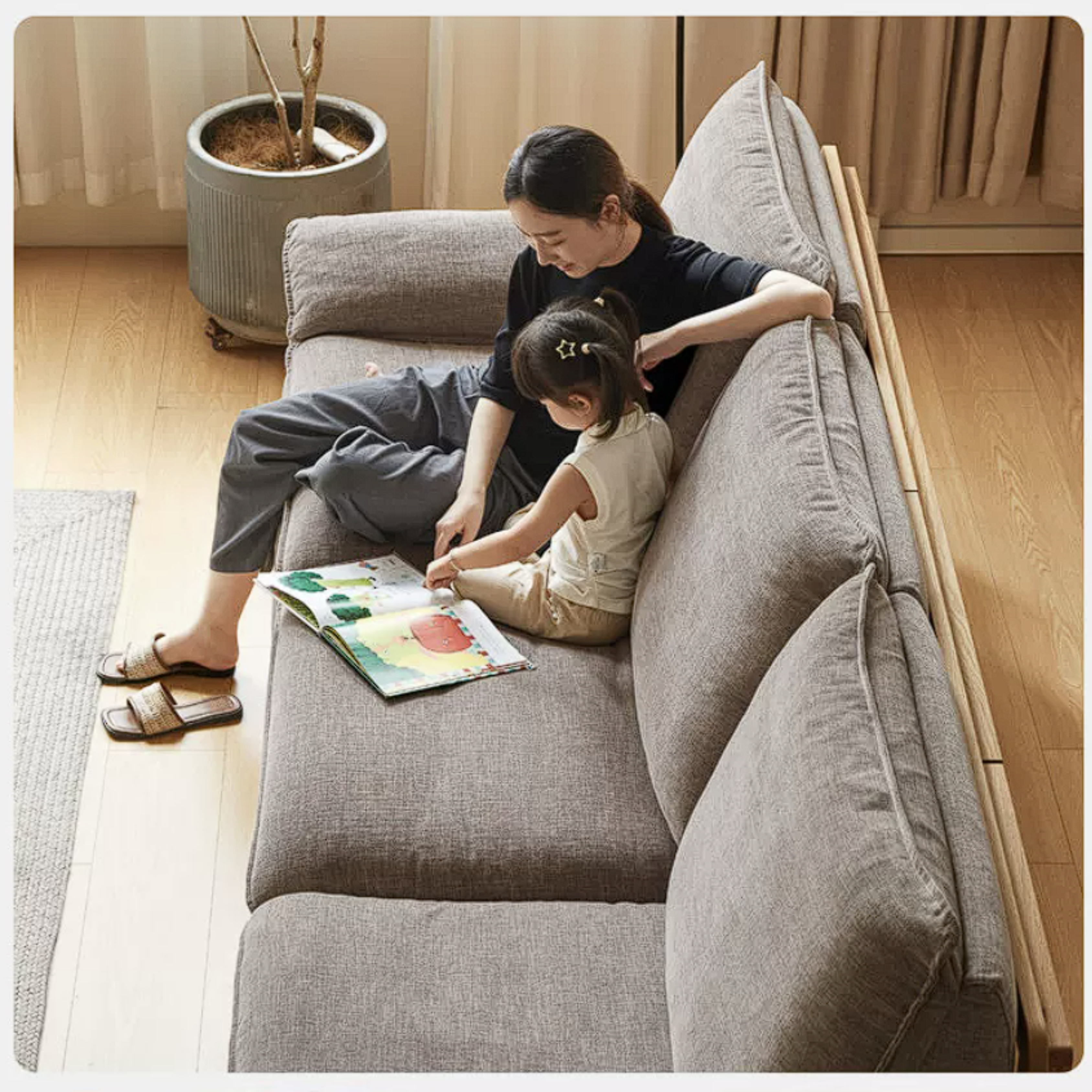 White Oak Solid Wood Sofa with Modern Minimalist Style