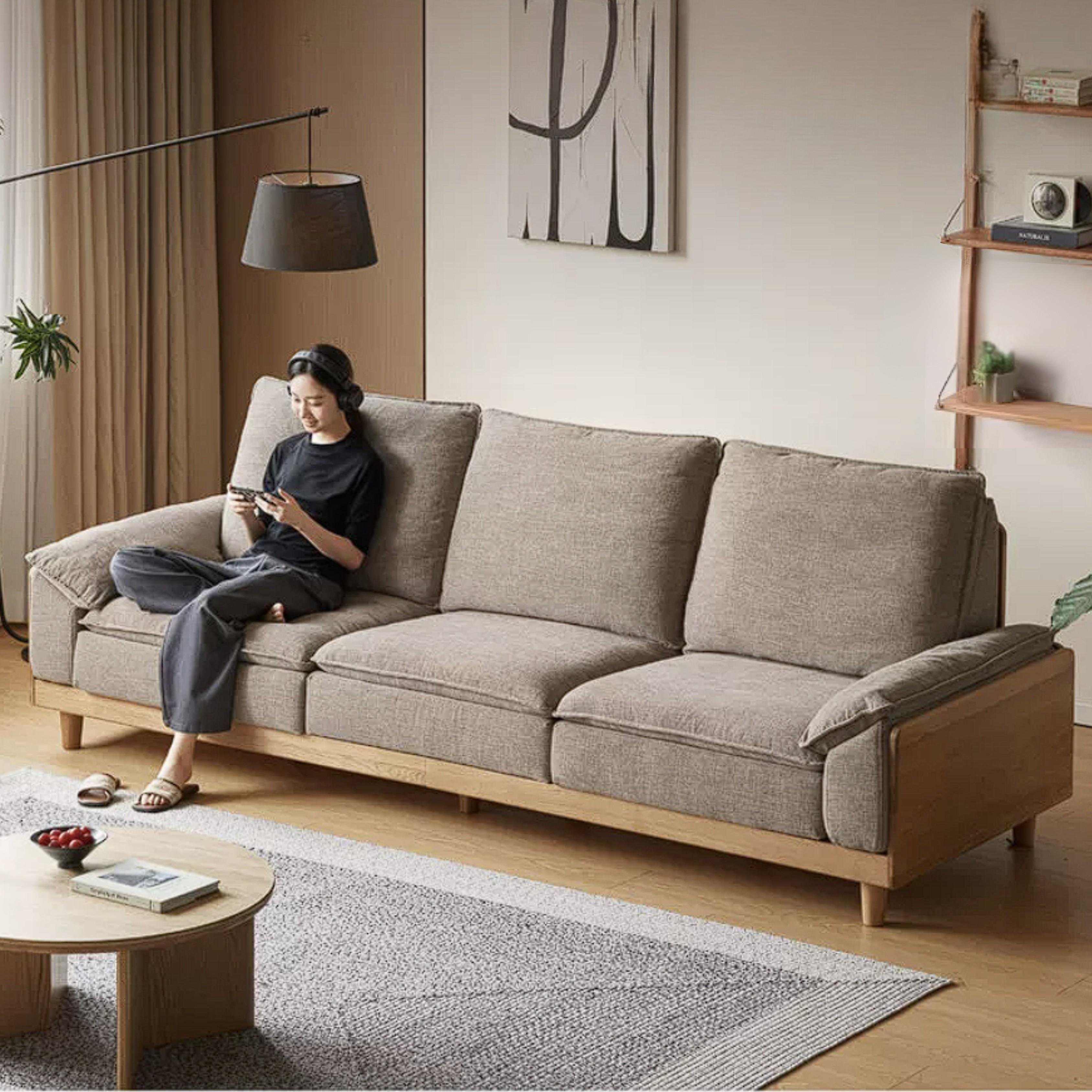 White Oak Solid Wood Sofa with Modern Minimalist Style