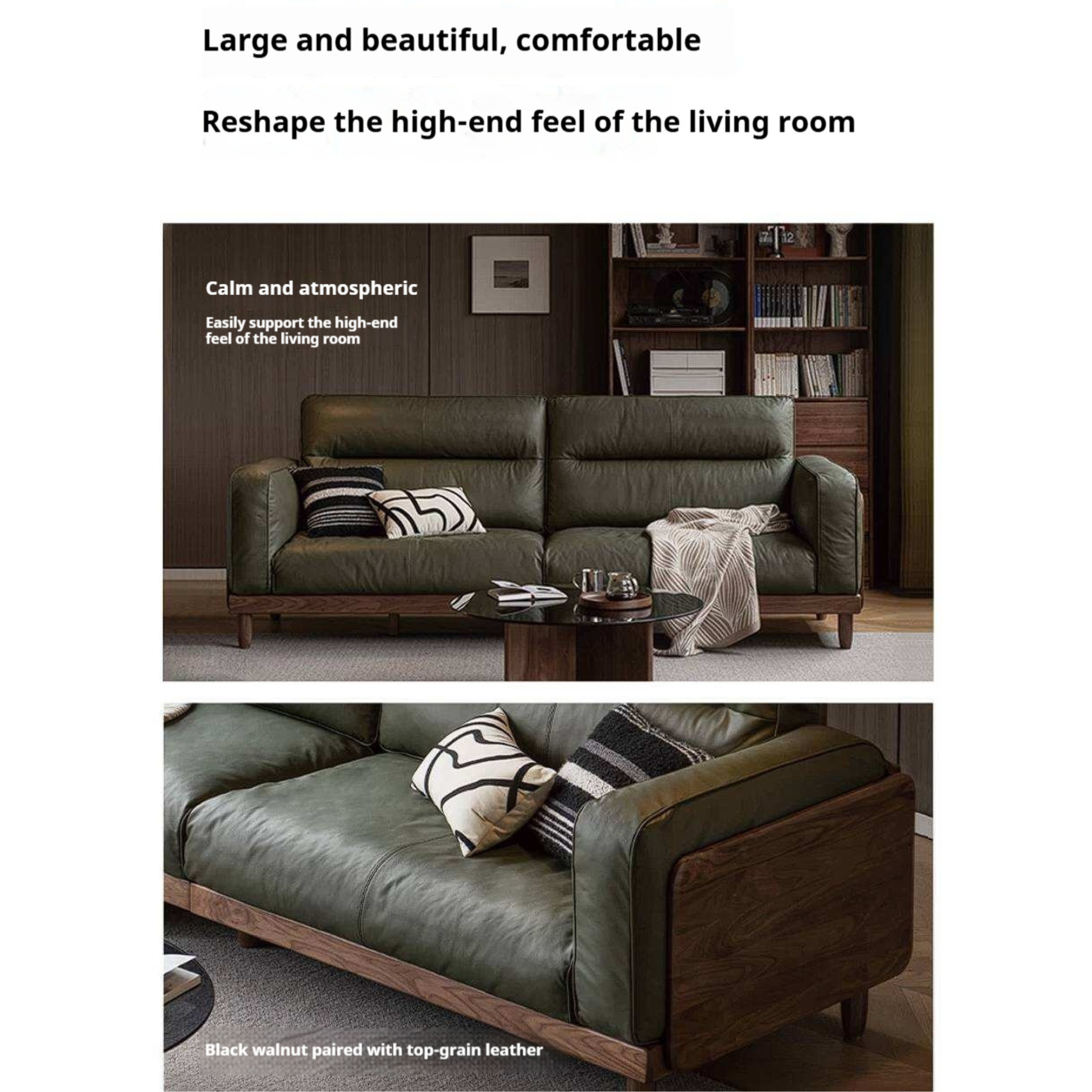 Black Walnut Solid Wood Sofa with Italian Light Luxury Design