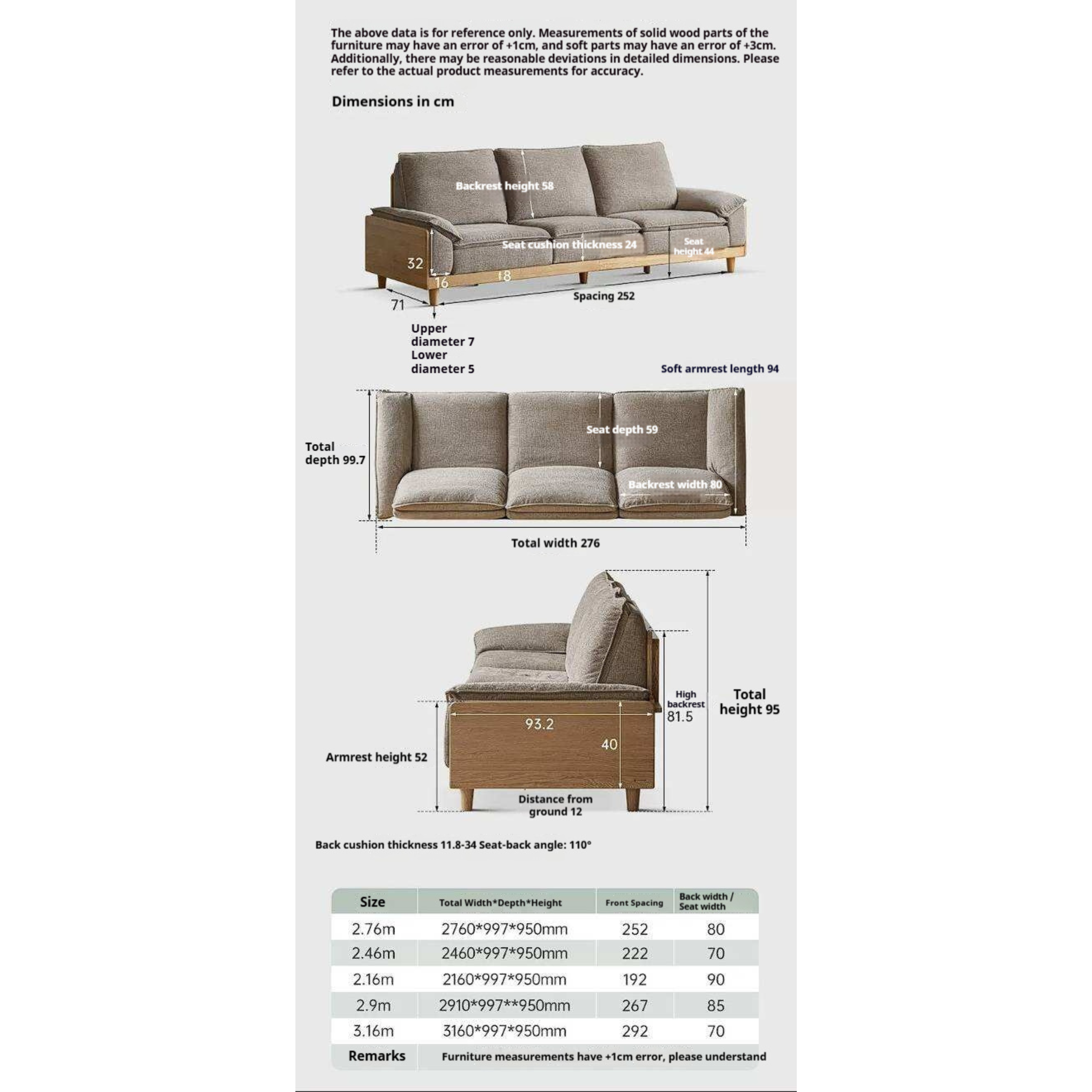 White Oak Solid Wood Sofa with Modern Minimalist Style