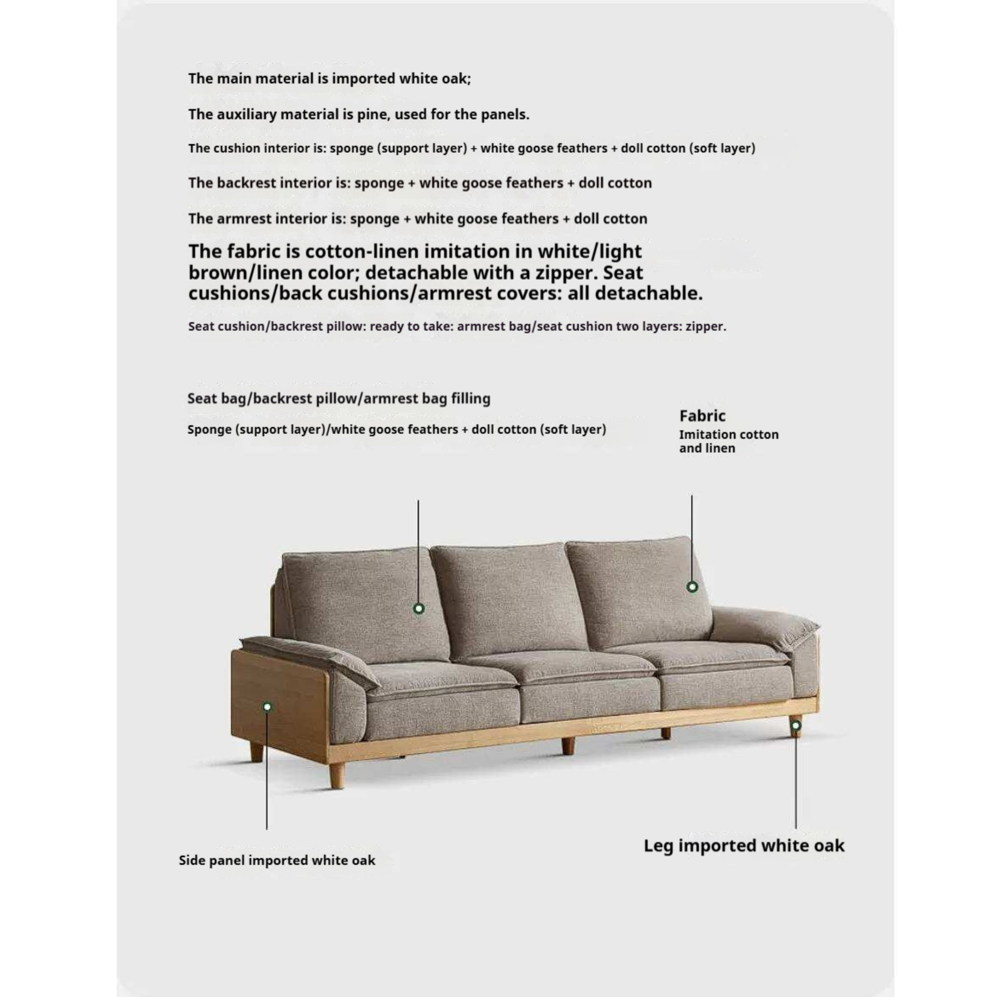 White Oak Solid Wood Sofa with Modern Minimalist Style