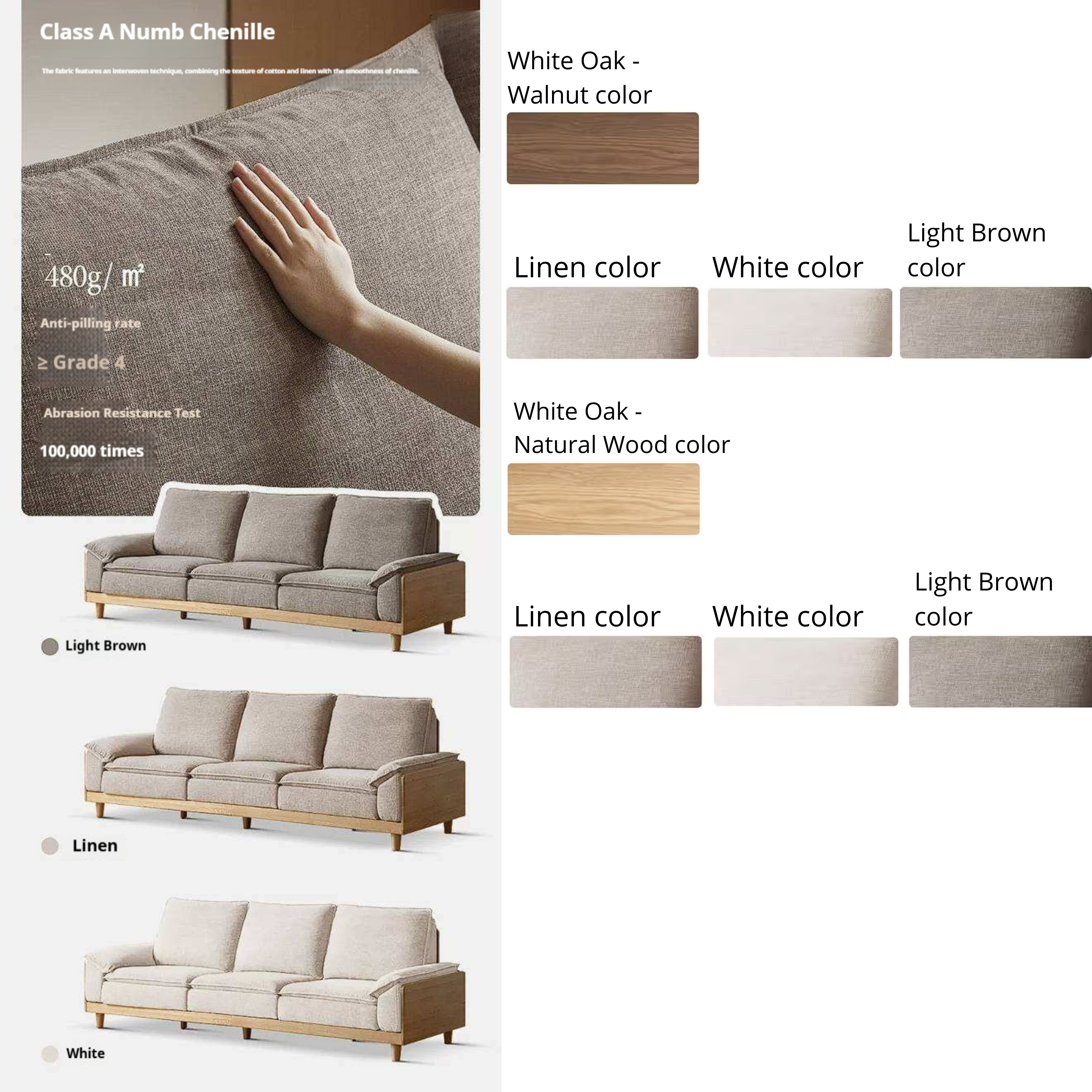 White Oak Solid Wood Sofa with Modern Minimalist Style