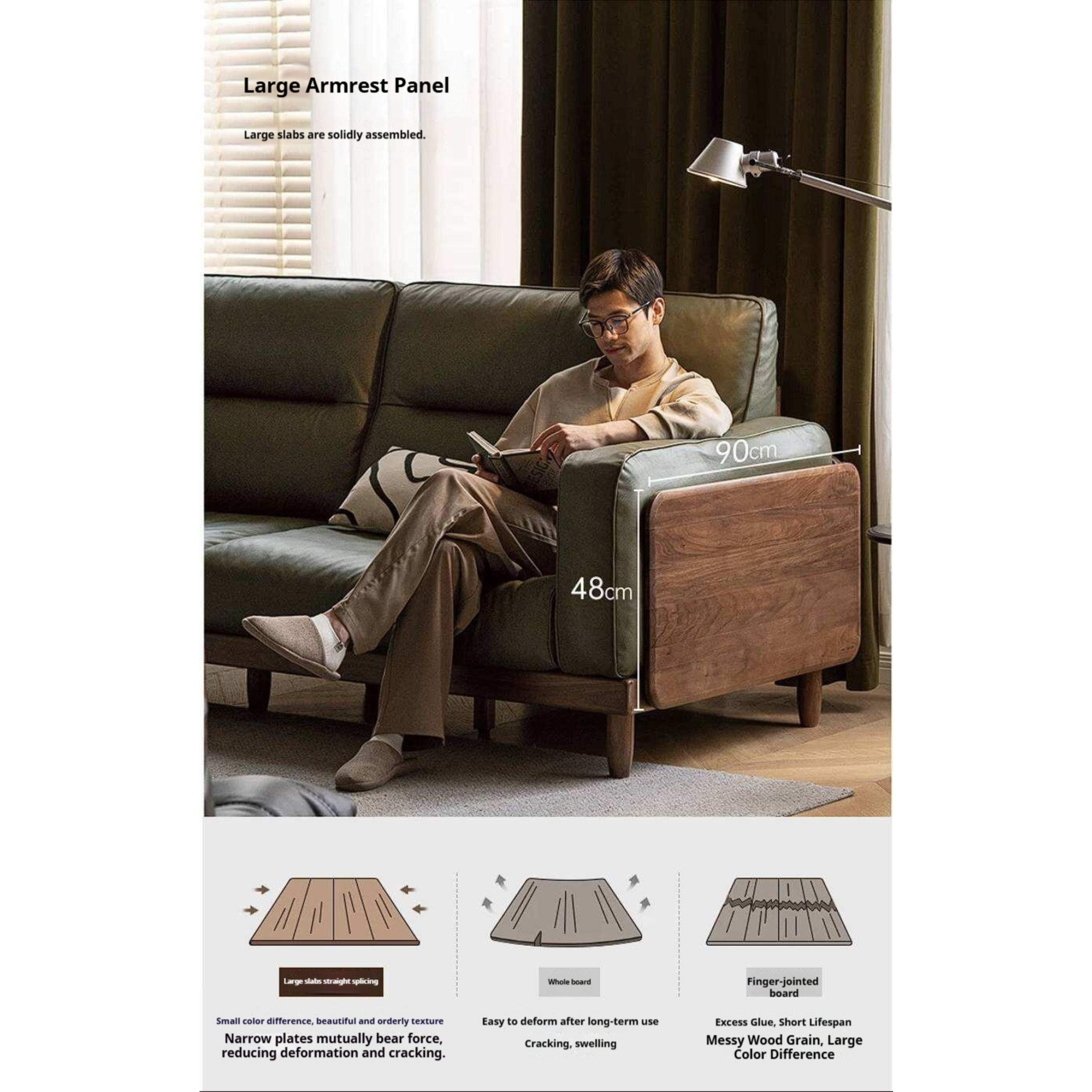 Black Walnut Solid Wood Sofa with Italian Light Luxury Design