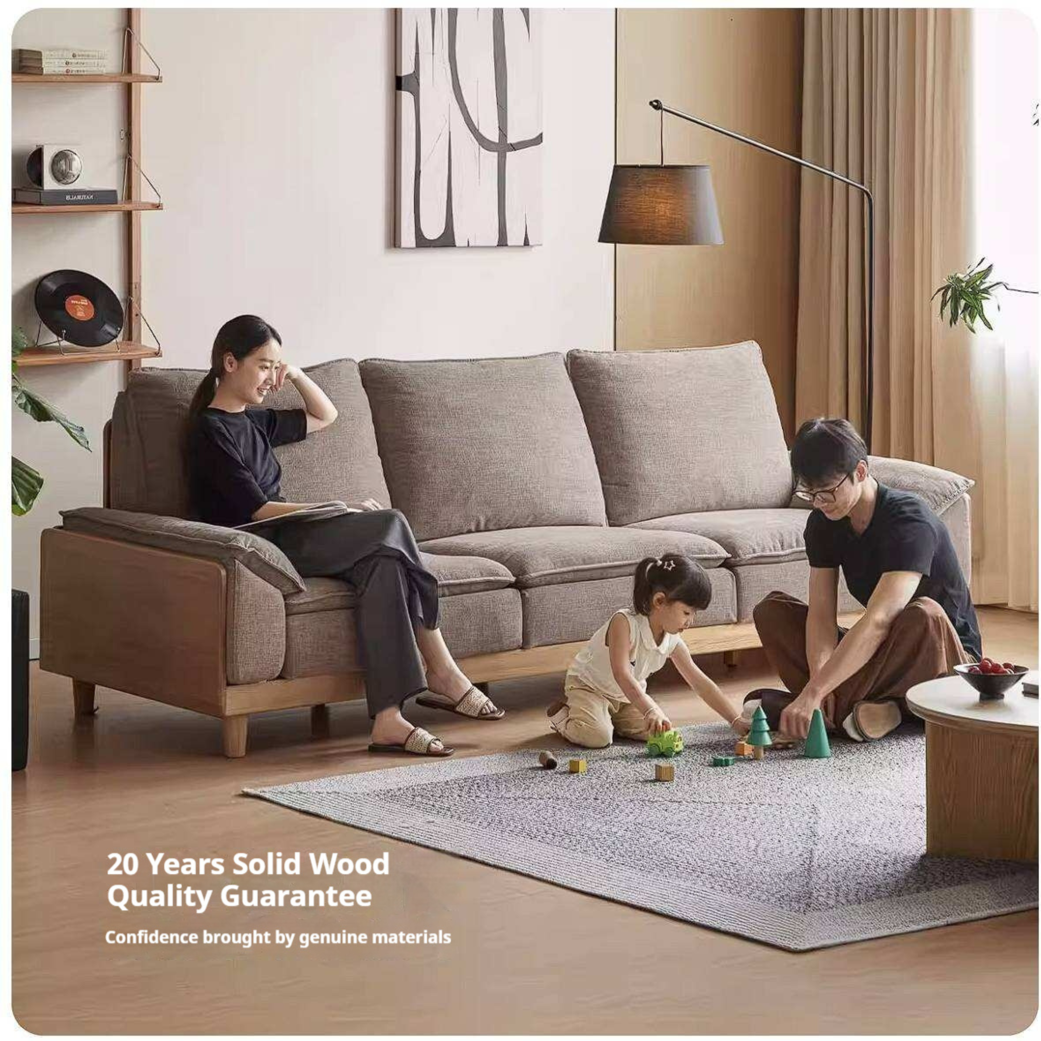 White Oak Solid Wood Sofa with Modern Minimalist Style