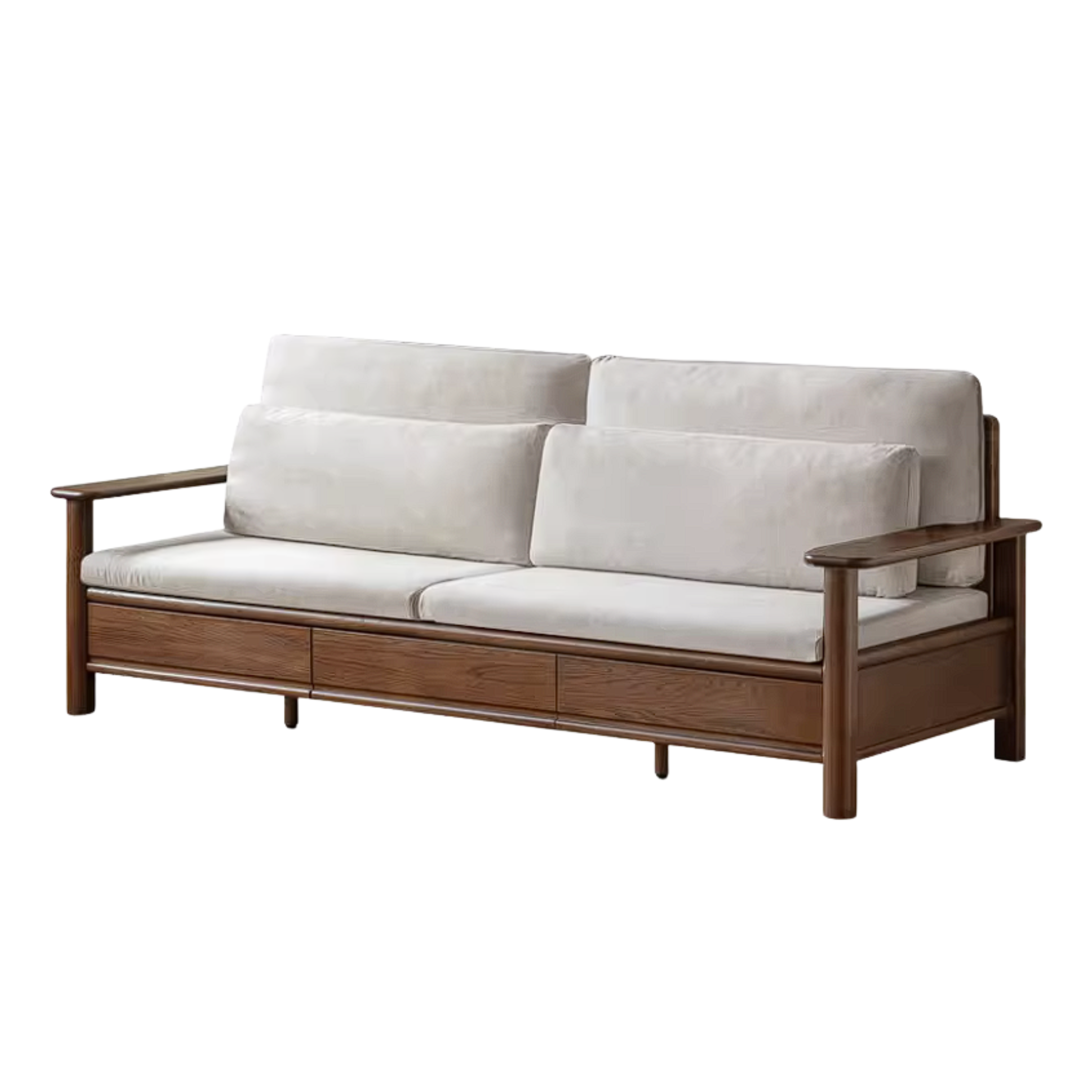 Oak Solid Wood Sofa Bed with Storage Drawers