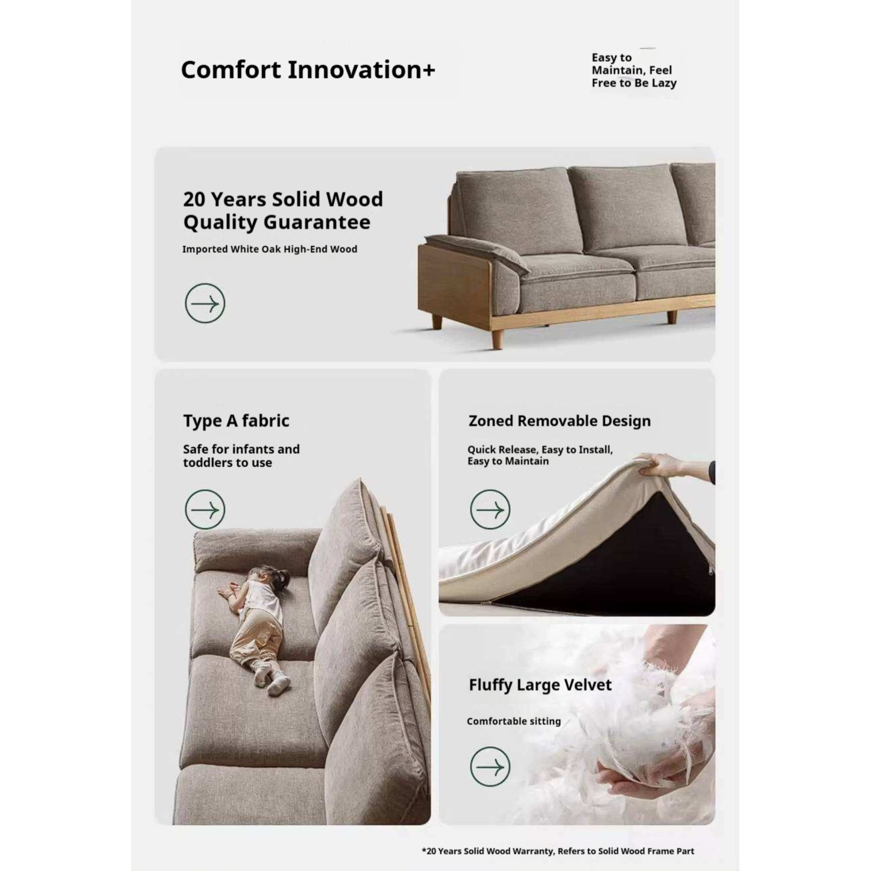 White Oak Solid Wood Sofa with Modern Minimalist Style