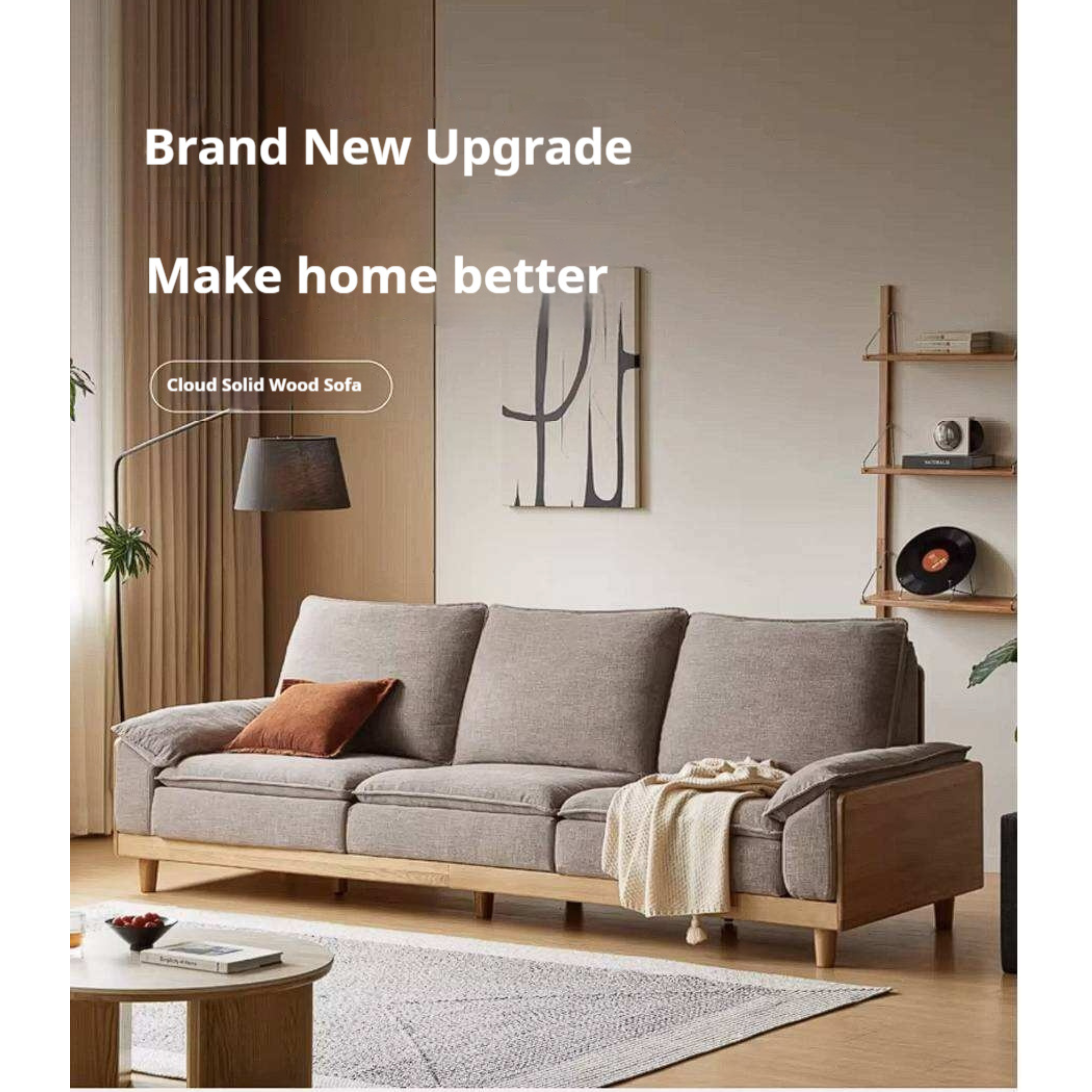 White Oak Solid Wood Sofa with Modern Minimalist Style