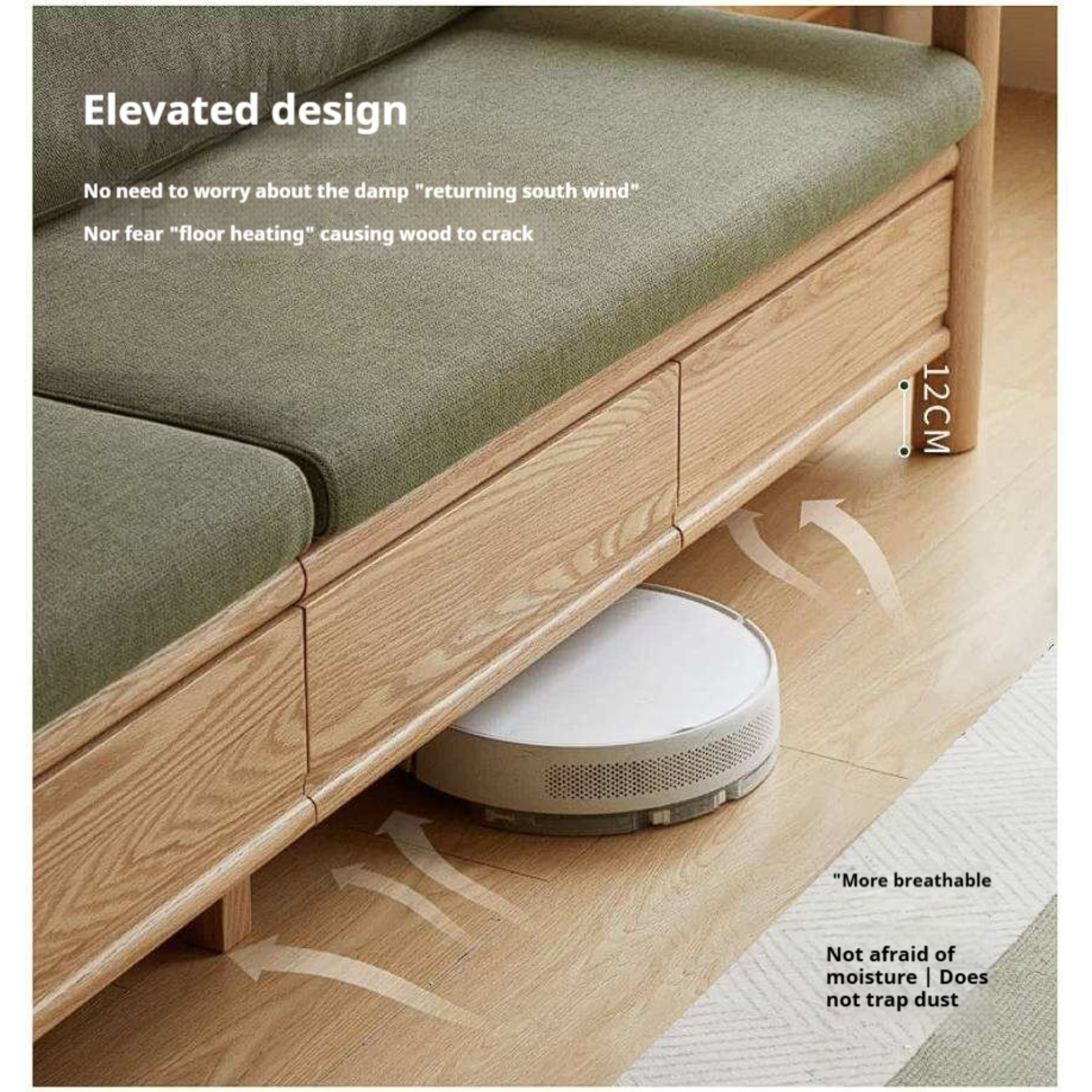 Oak Solid Wood Sofa Bed with Storage Drawers