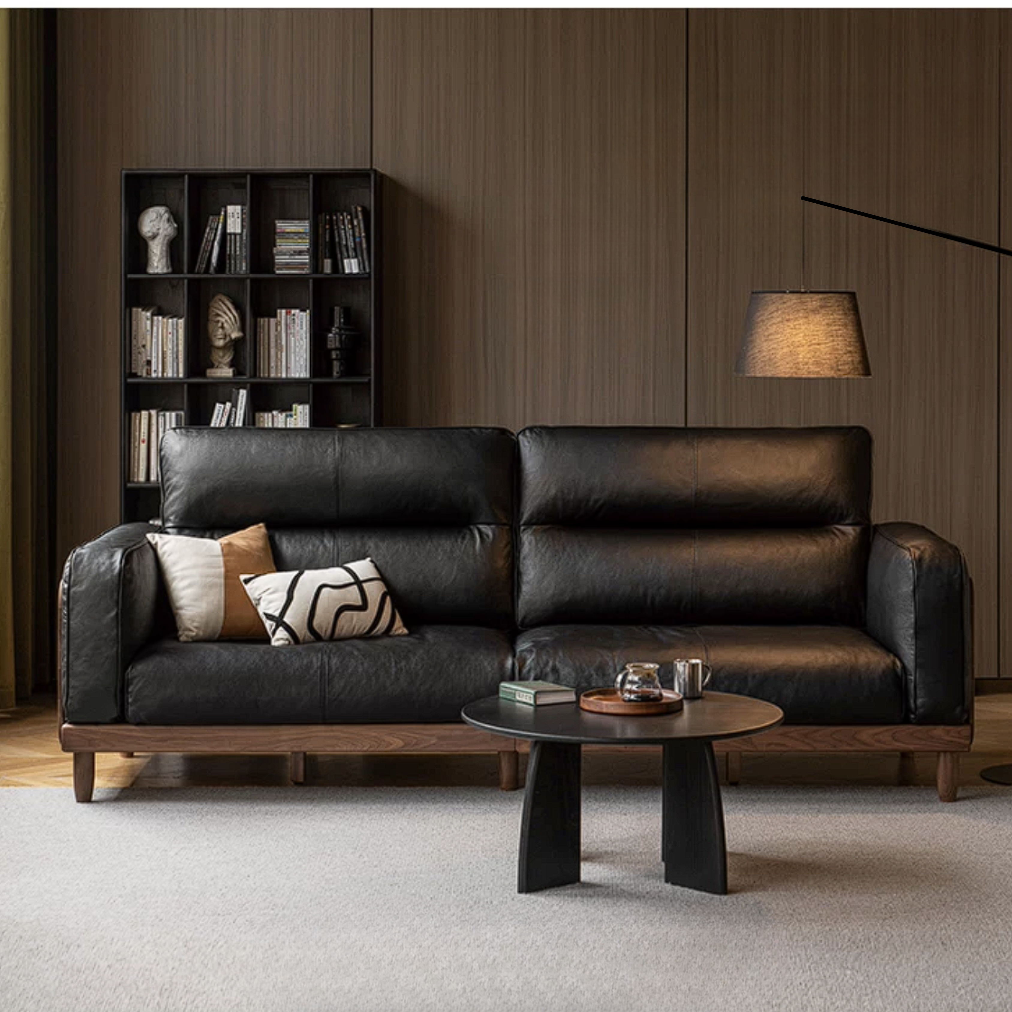 Black Walnut Solid Wood Sofa with Italian Light Luxury Design