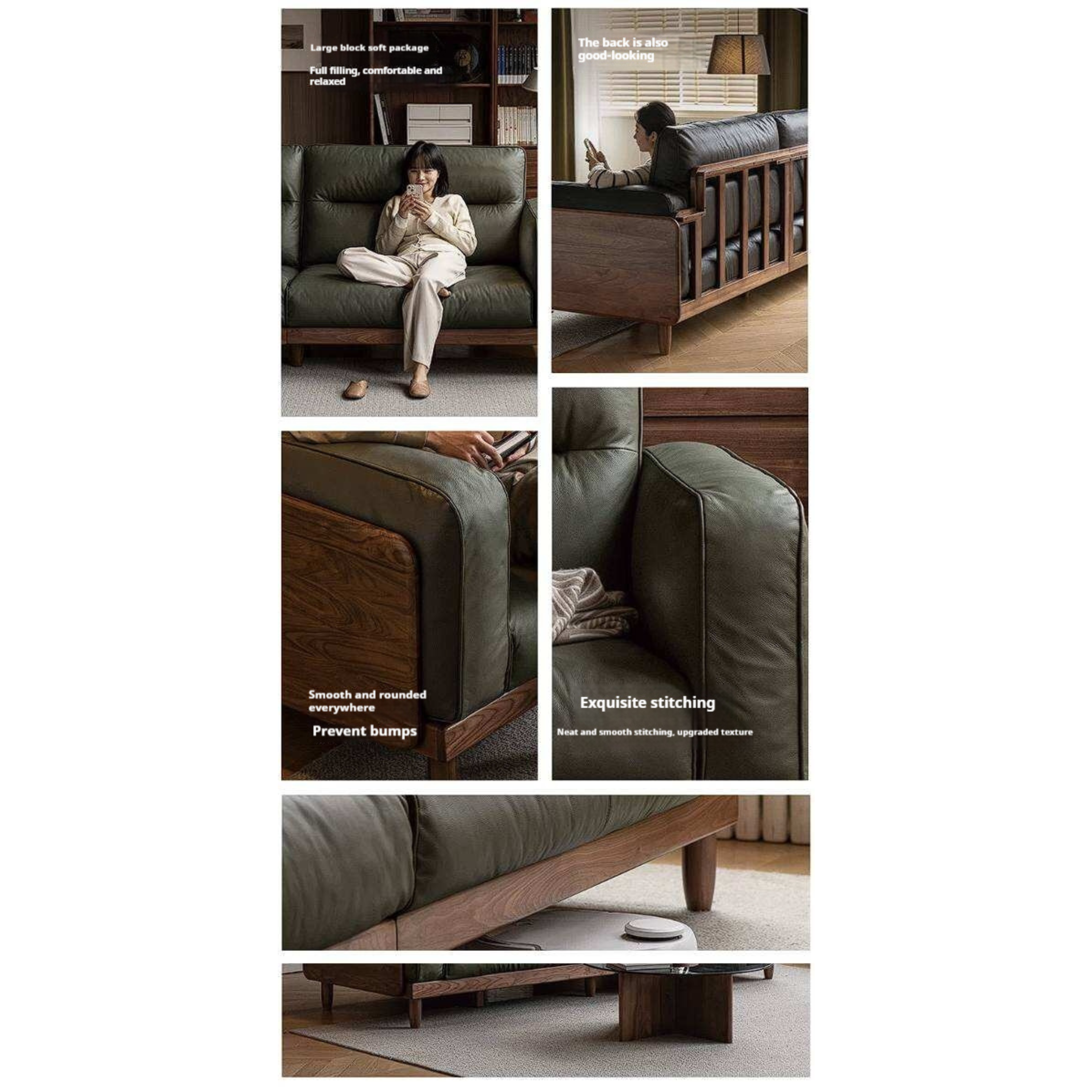 Black Walnut Solid Wood Sofa with Italian Light Luxury Design