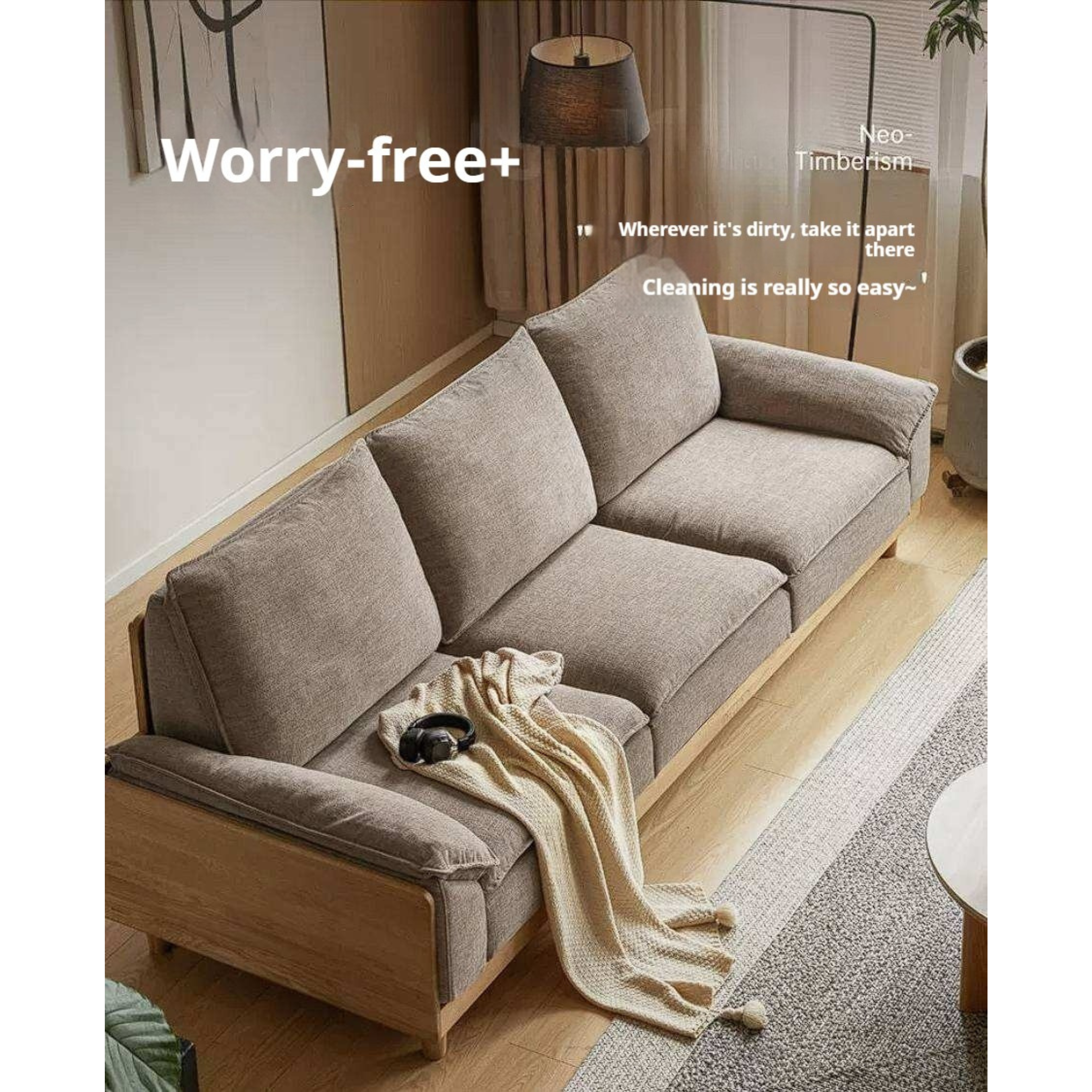 White Oak Solid Wood Sofa with Modern Minimalist Style