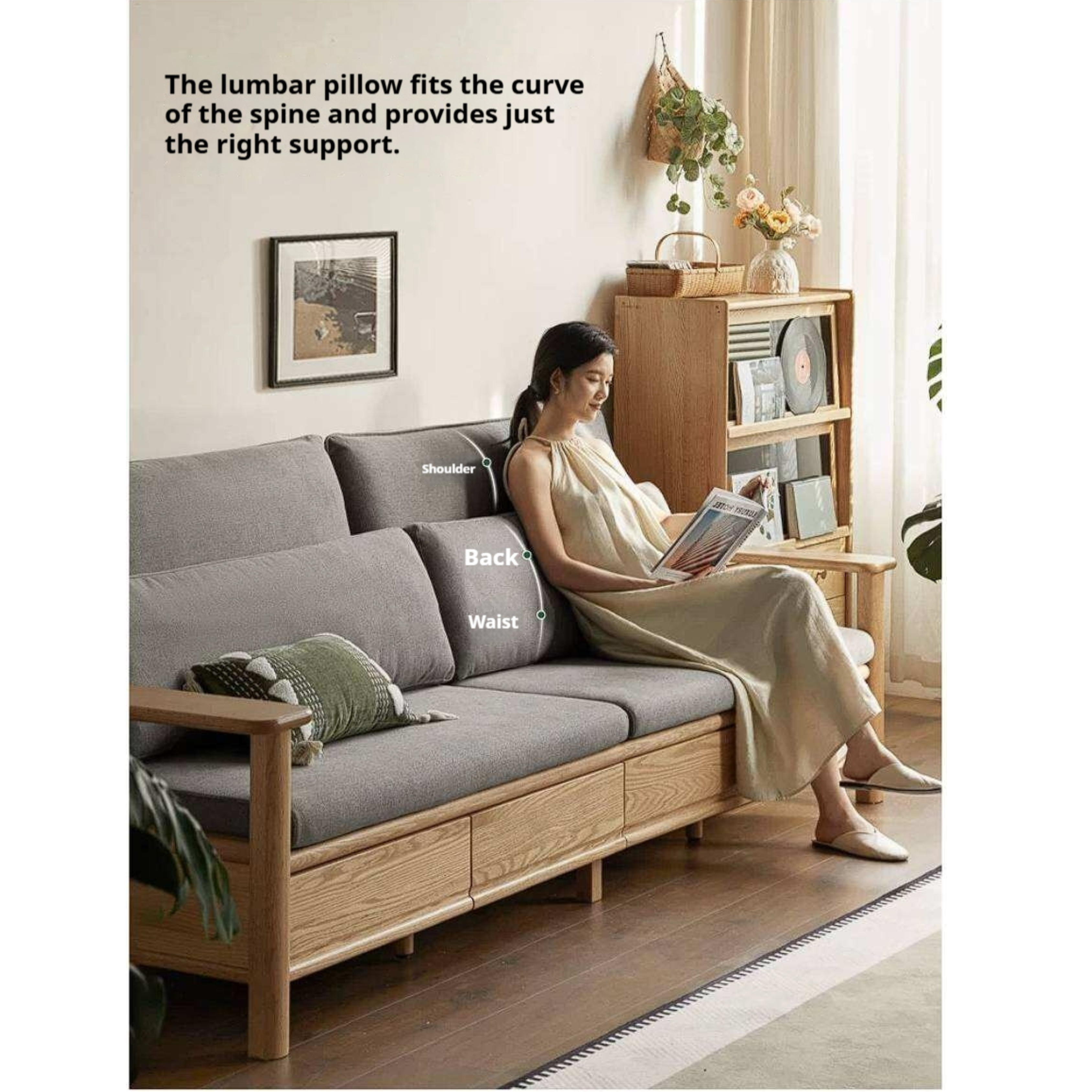 Oak Solid Wood Sofa Bed with Storage Drawers