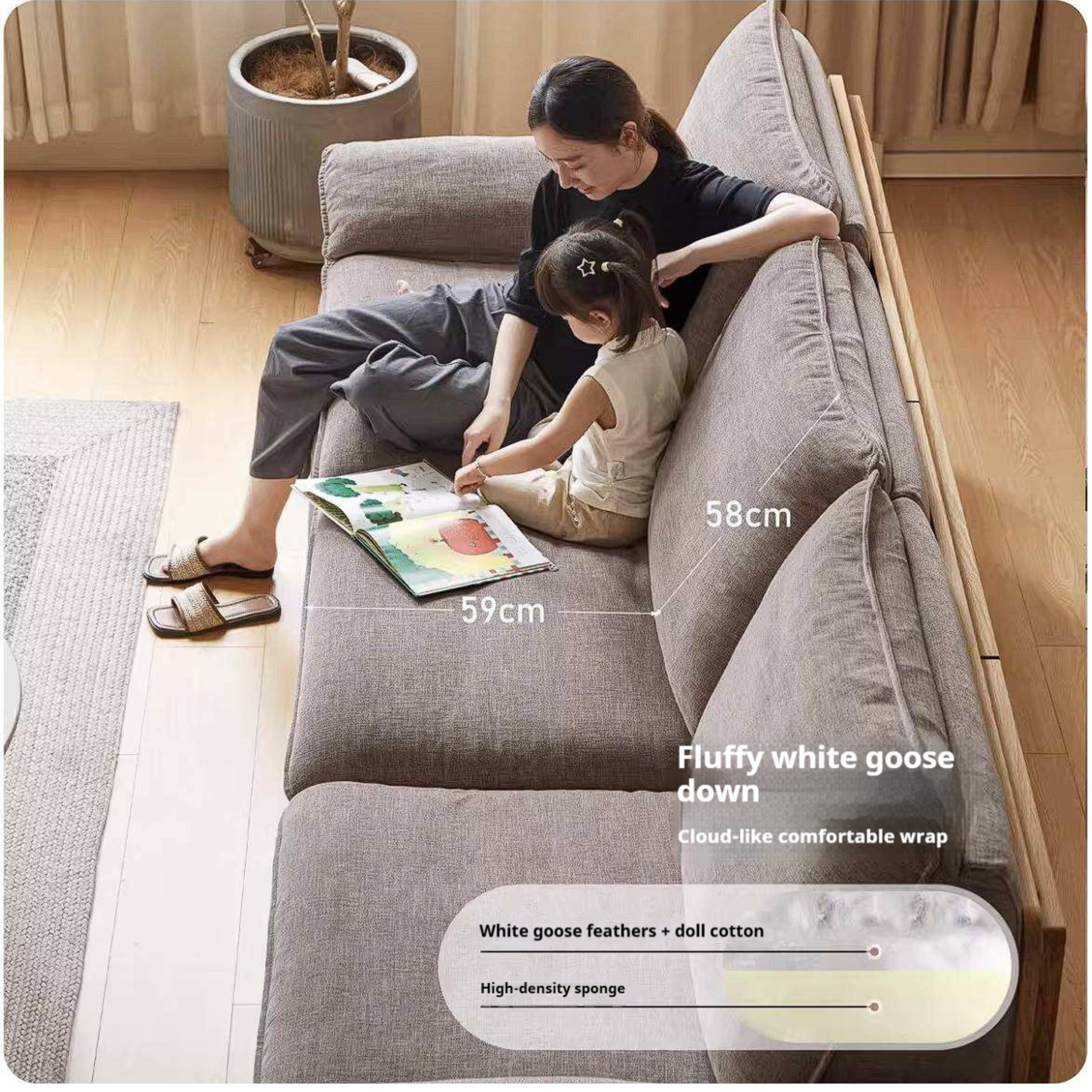 White Oak Solid Wood Sofa with Modern Minimalist Style