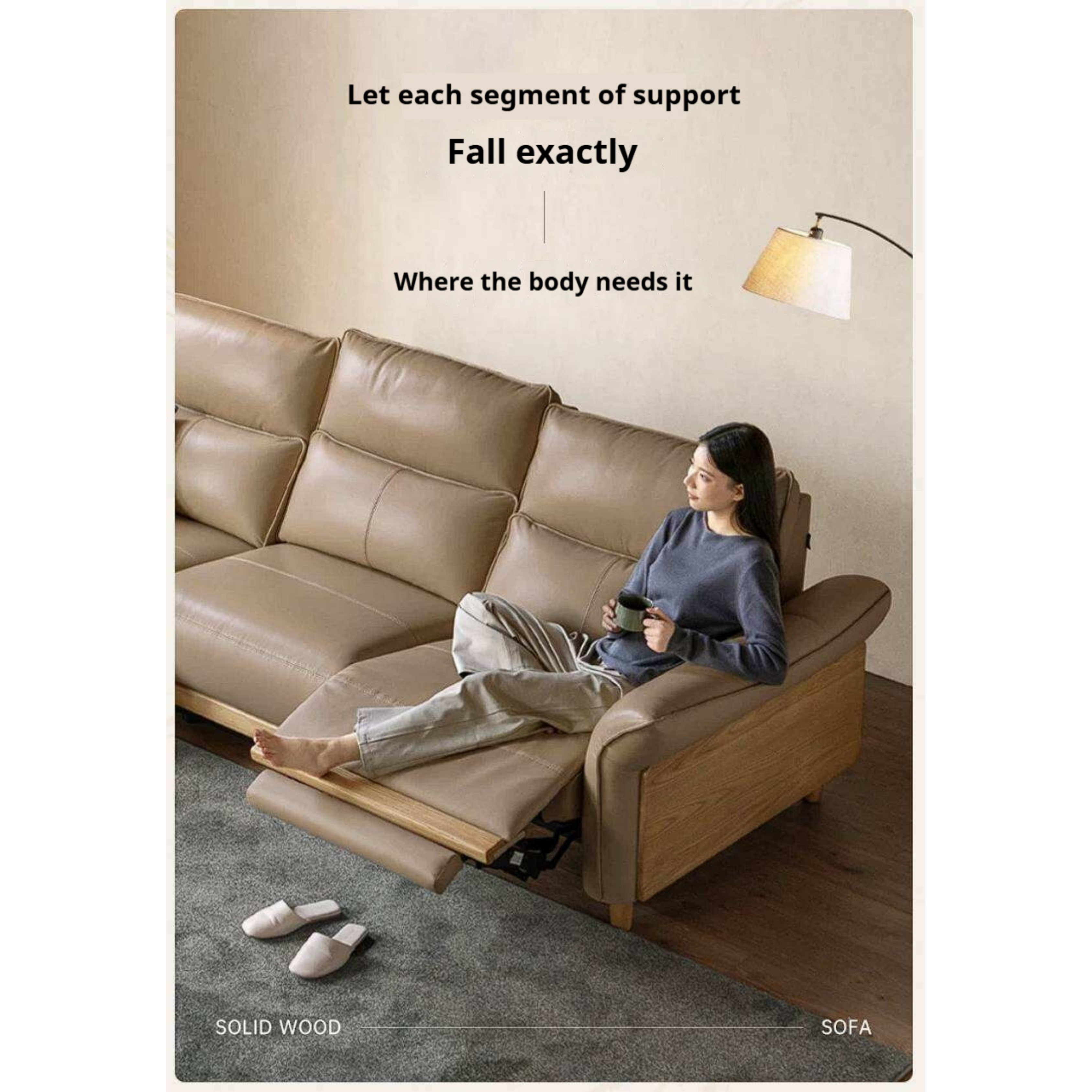 Ash Solid Wood Genuine Leather Modern Electric Reclining Sofa