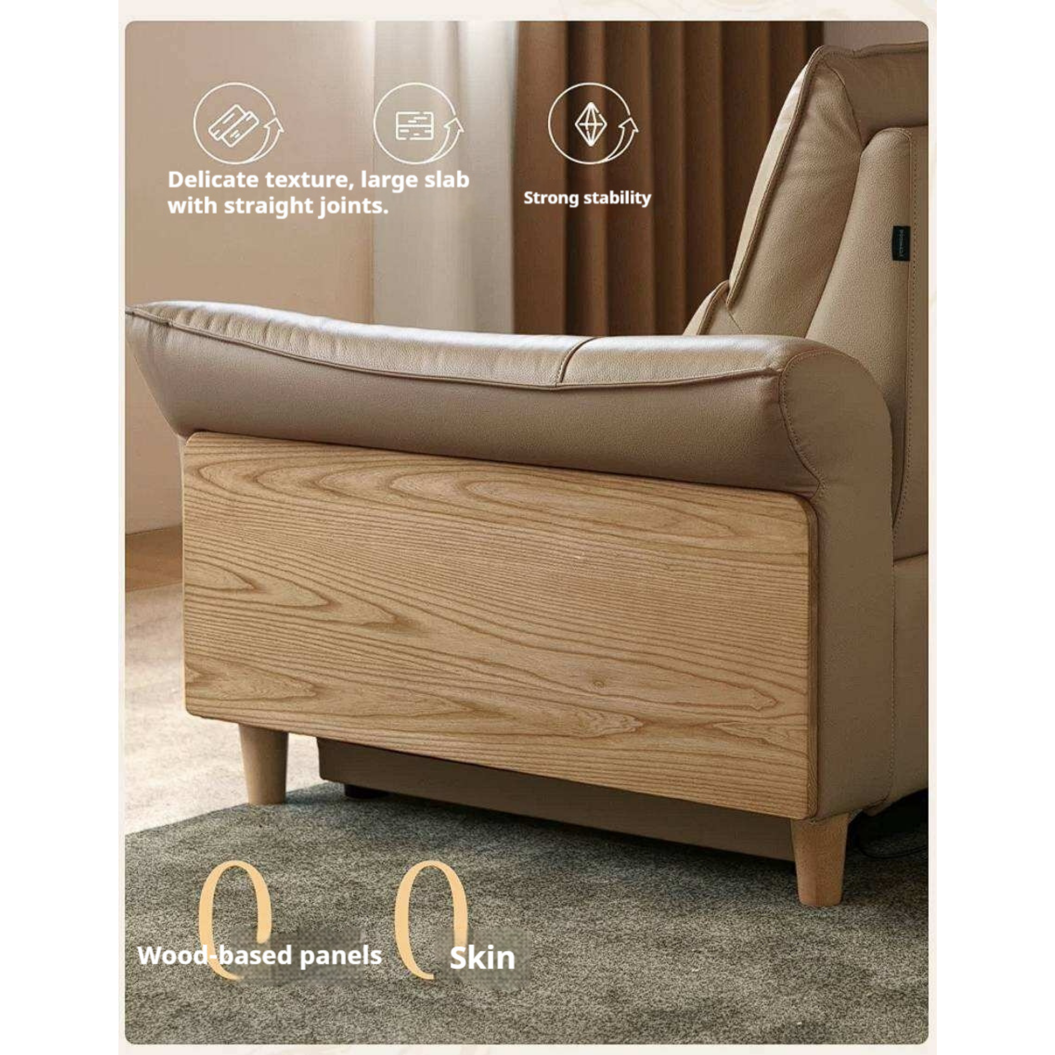 Ash Solid Wood Genuine Leather Modern Electric Reclining Sofa