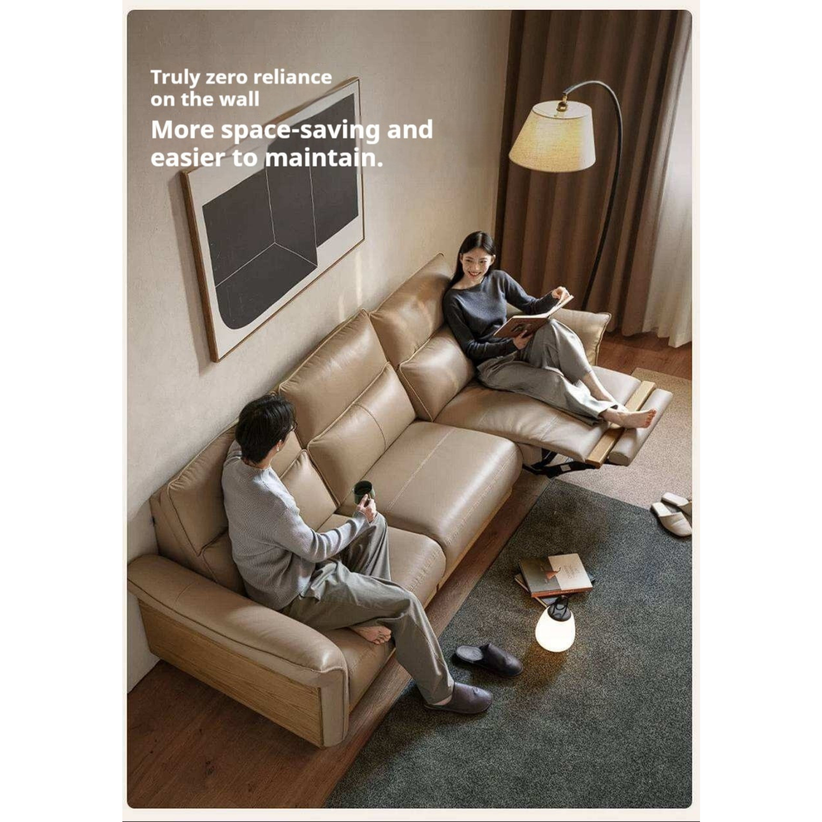 Ash Solid Wood Genuine Leather Modern Electric Reclining Sofa