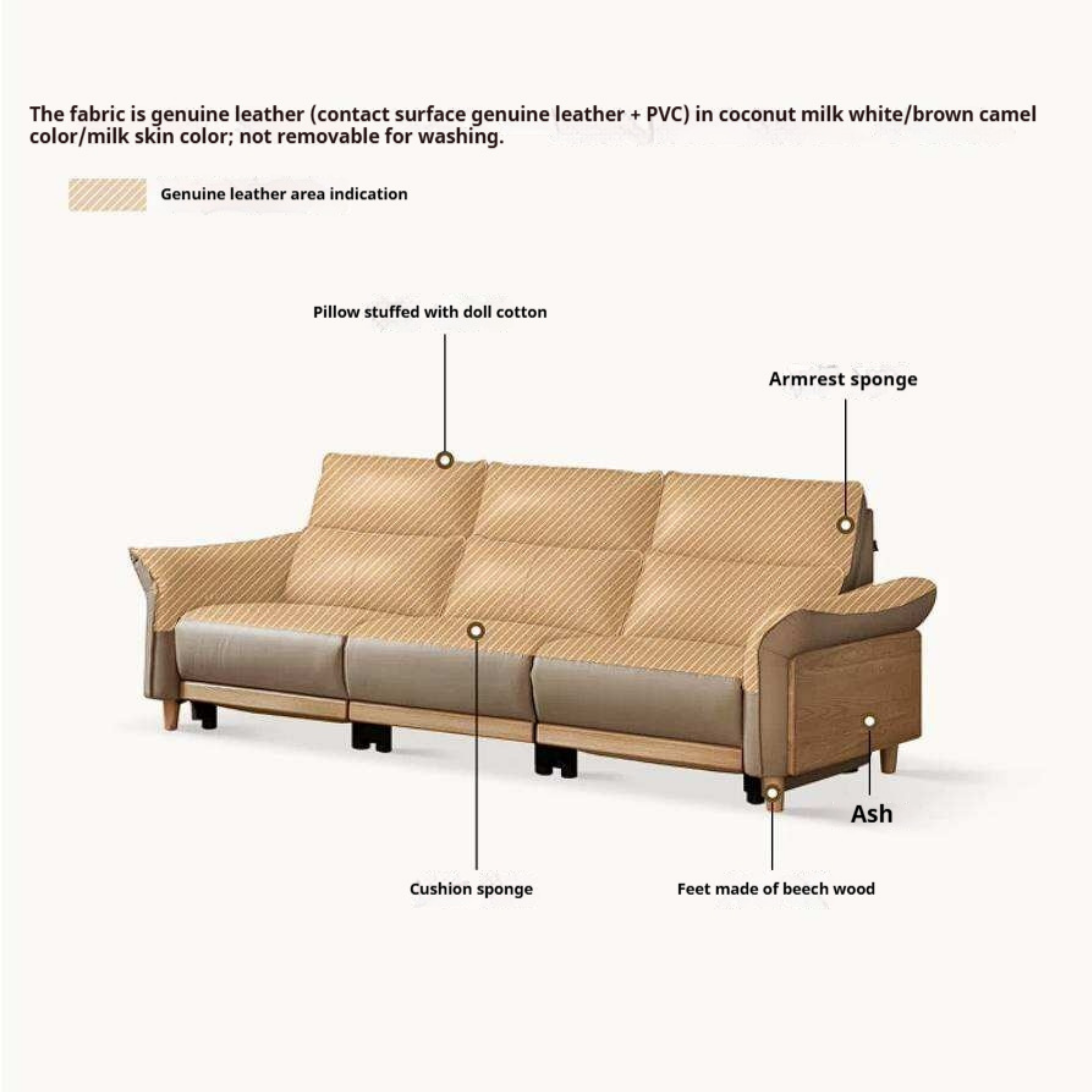 Ash Solid Wood Genuine Leather Modern Electric Reclining Sofa