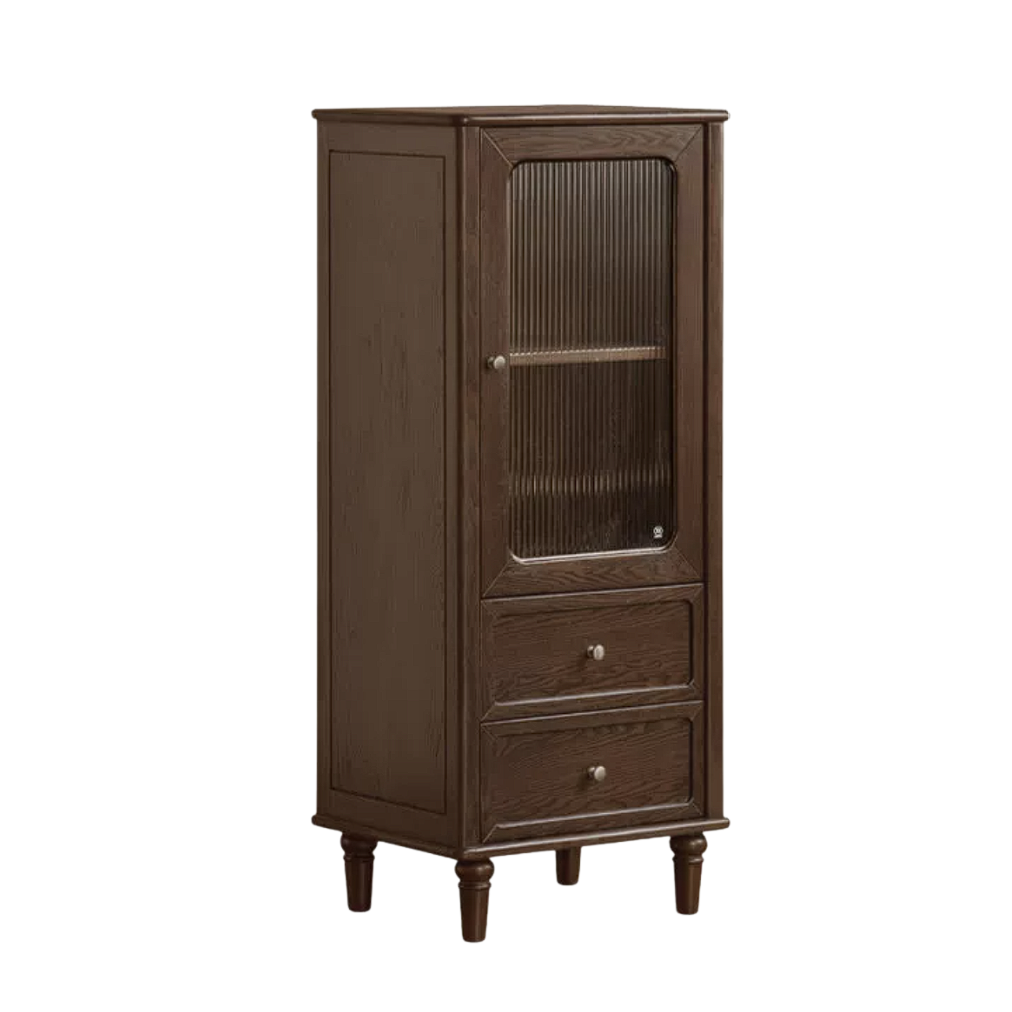 Ash Solid Wood Side Display Cabinet with Fluted Glass Doors