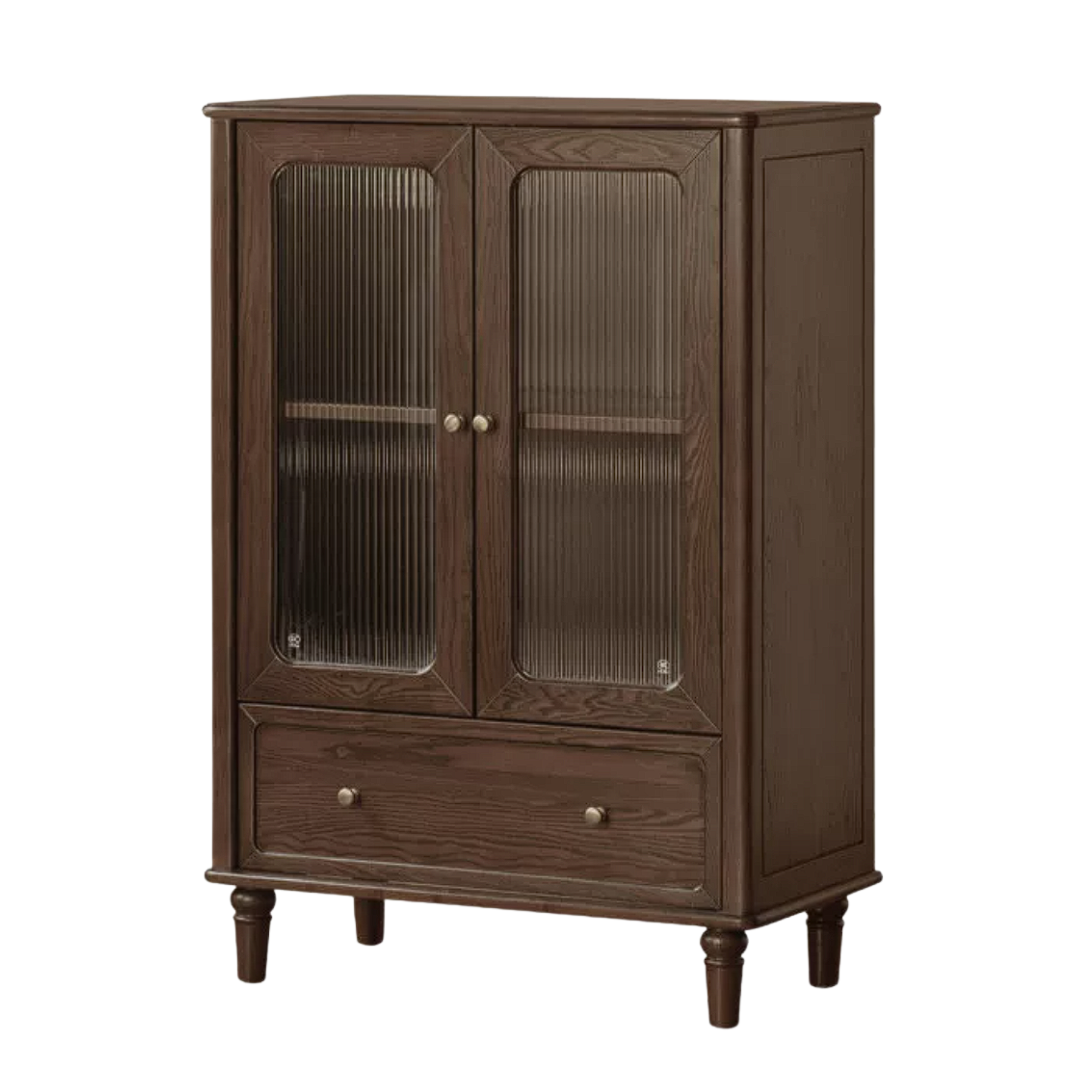 Ash Solid Wood Side Display Cabinet with Fluted Glass Doors