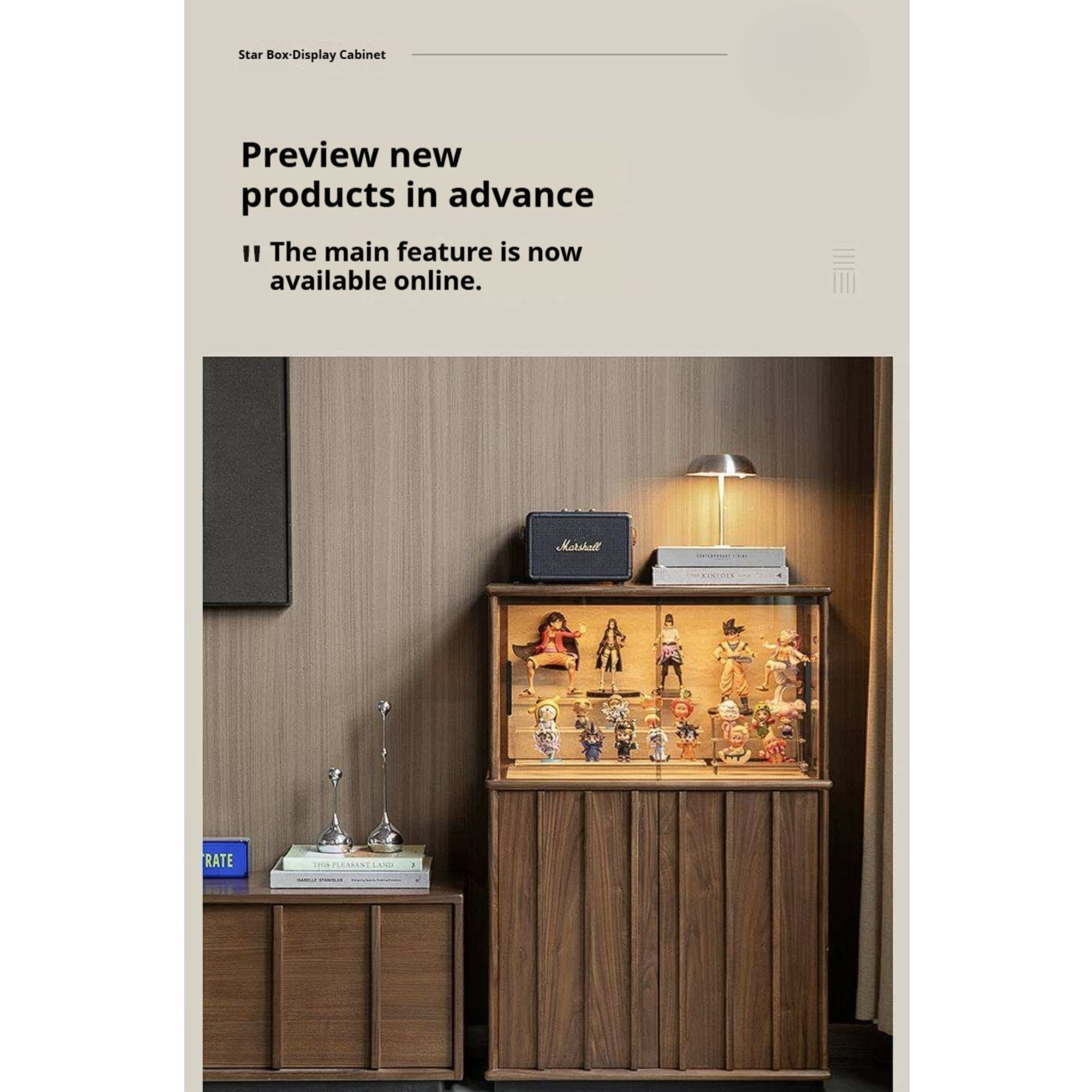 Black Walnut, Oak Solid Wood Side Cabinet with Modern Casual Display Design