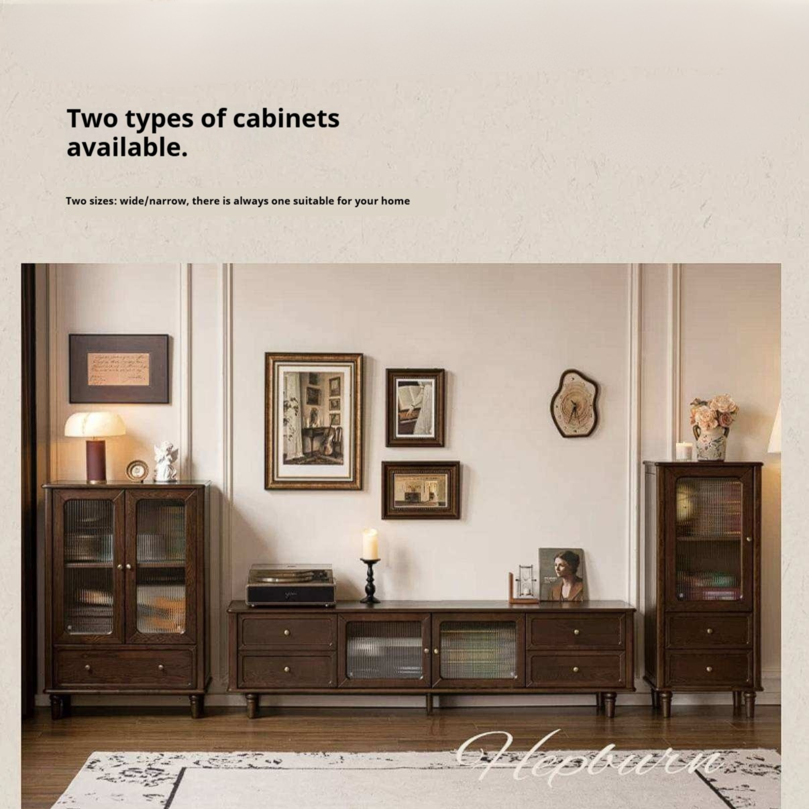 Ash Solid Wood Side Display Cabinet with Fluted Glass Doors