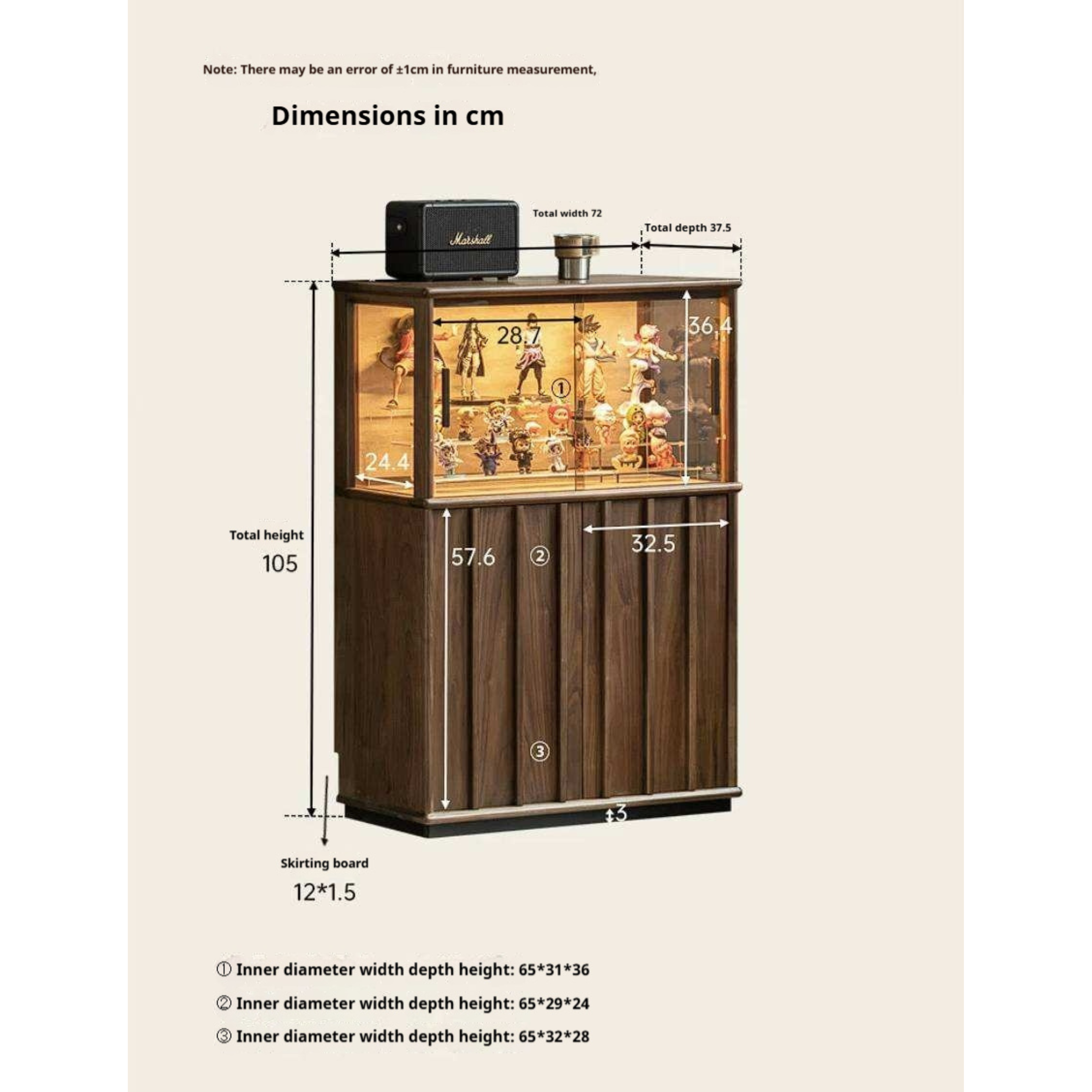 Black Walnut, Oak Solid Wood Side Cabinet with Modern Casual Display Design