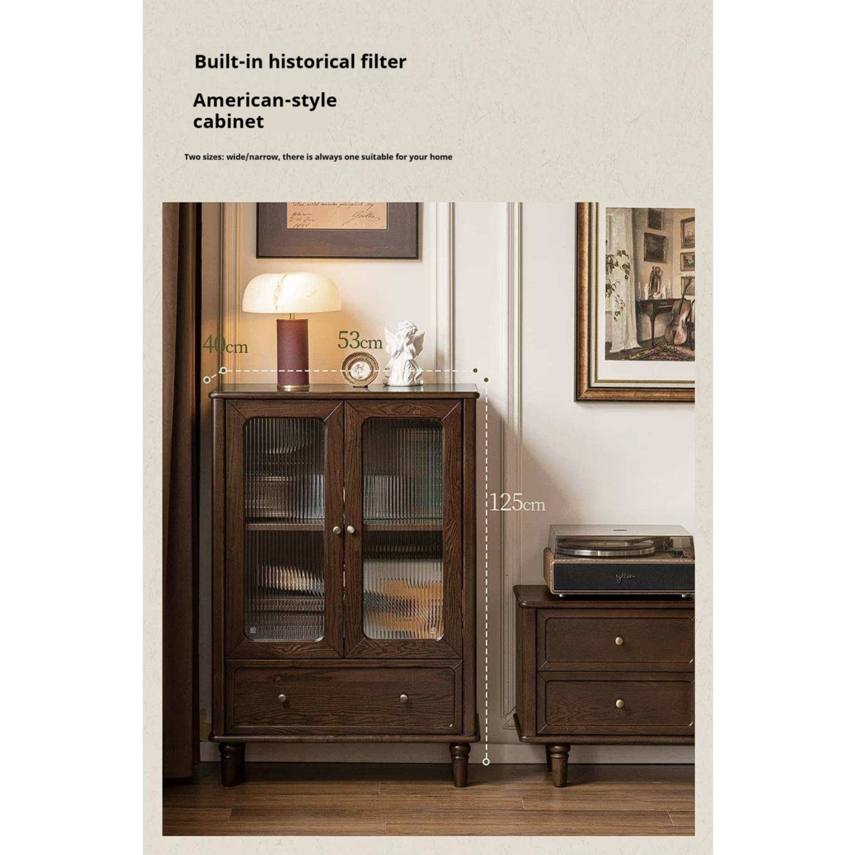 Ash Solid Wood Side Display Cabinet with Fluted Glass Doors