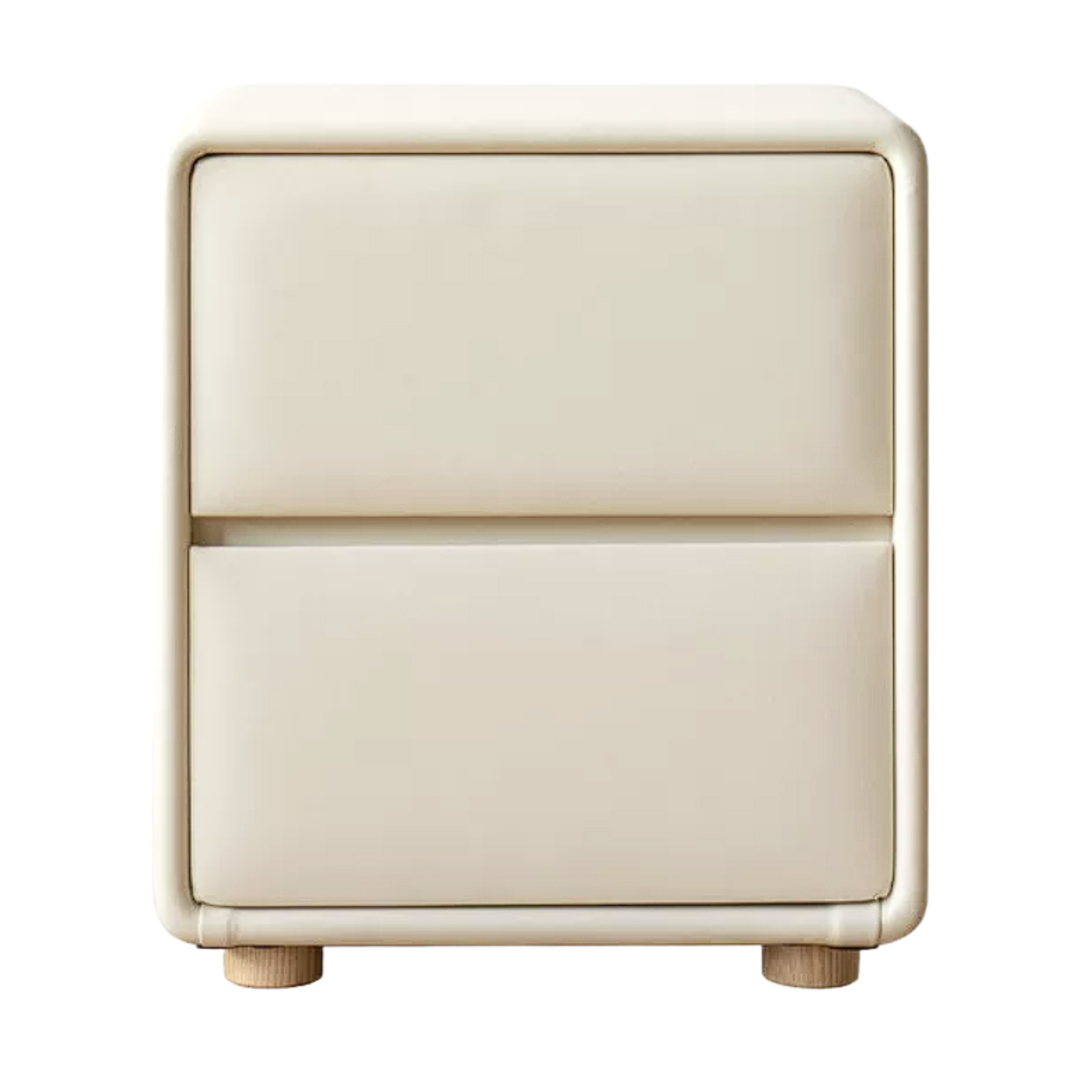 Cream Organic Modern Upholstered Nightstand with Rounded Edges and Soft Leather-Wrapped Frame
