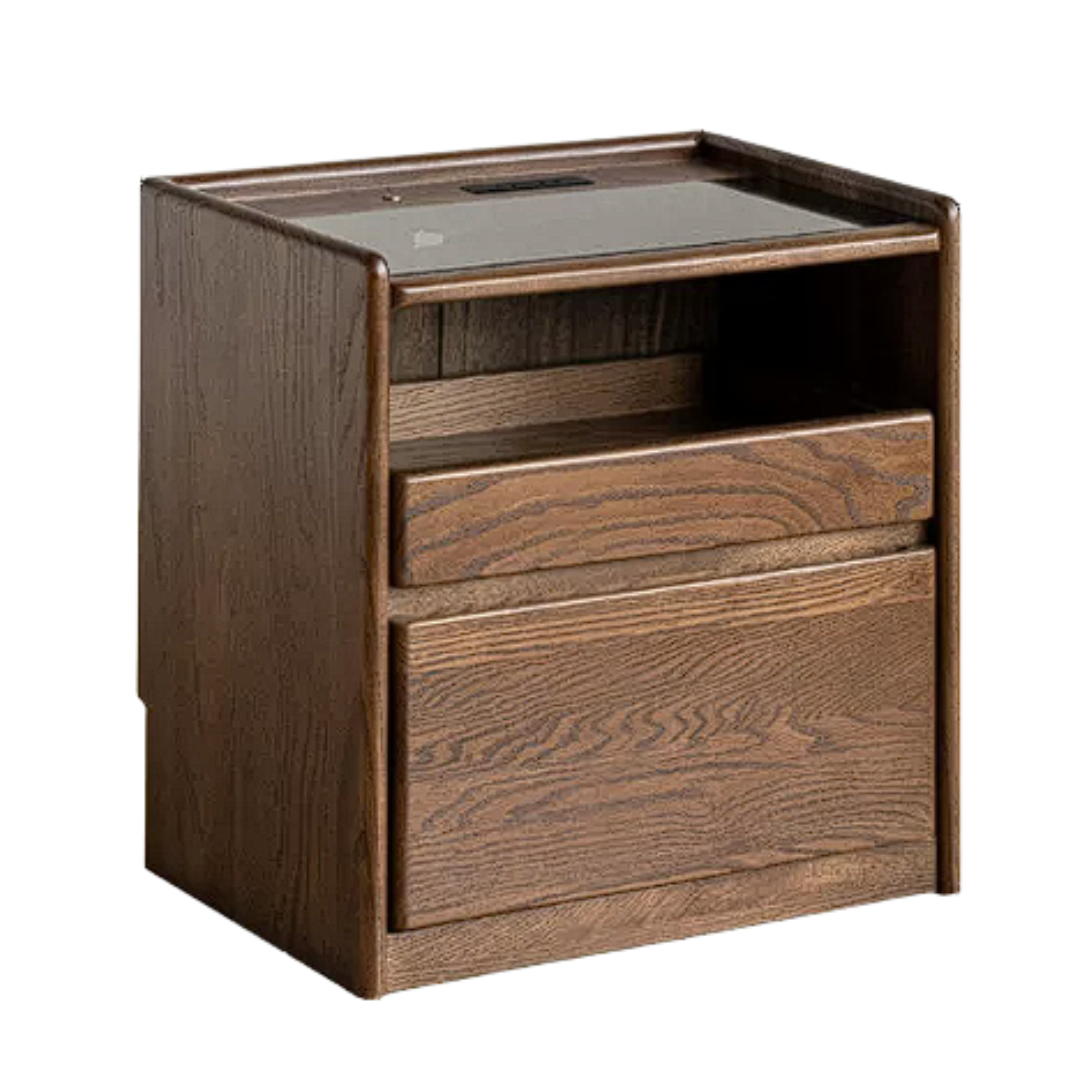Russian White Oak, Black Walnut, Oak, Ash, Sandalwood Solid Wood Nightstand Socket, Lamp