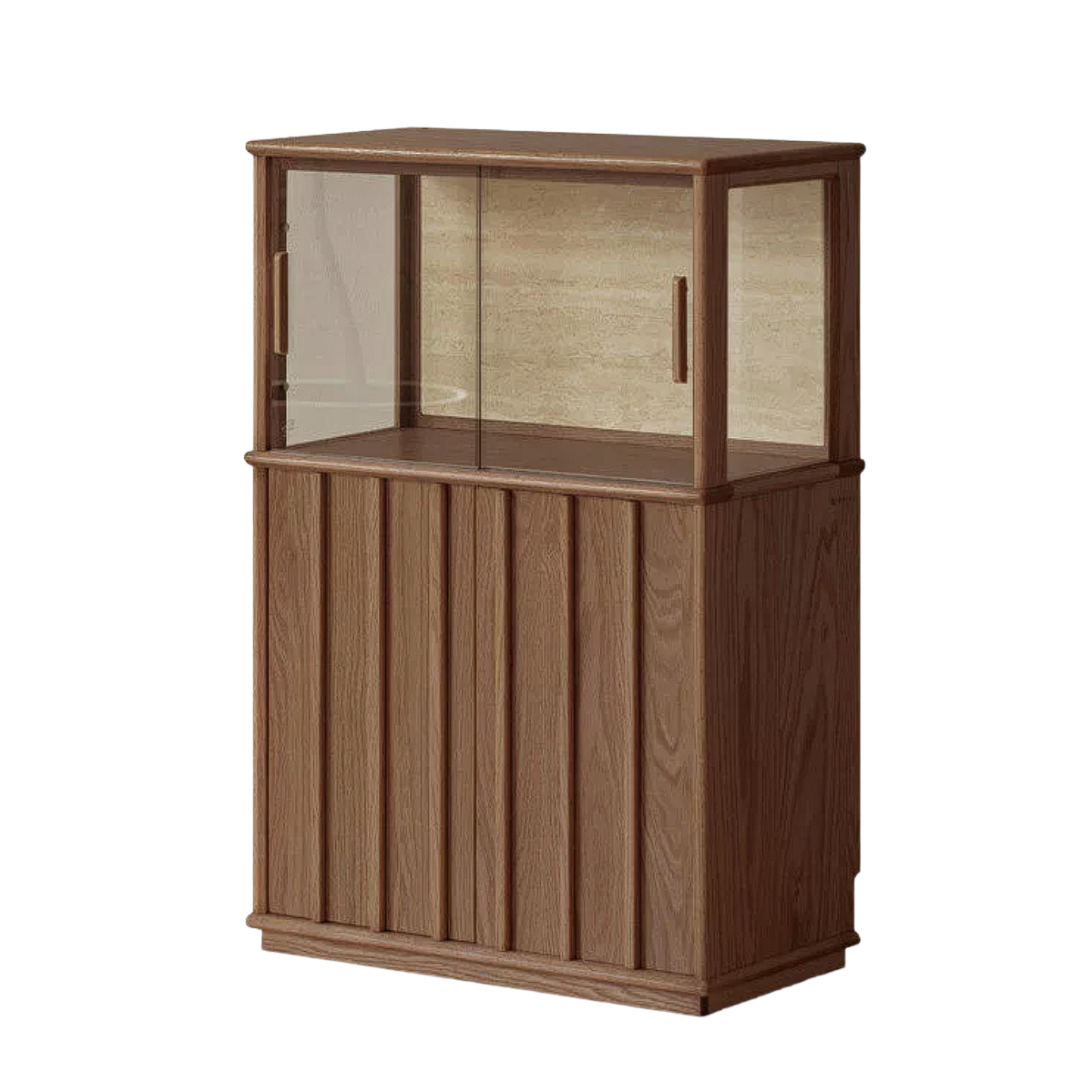 Black Walnut, Oak Solid Wood Side Cabinet with Modern Casual Display Design
