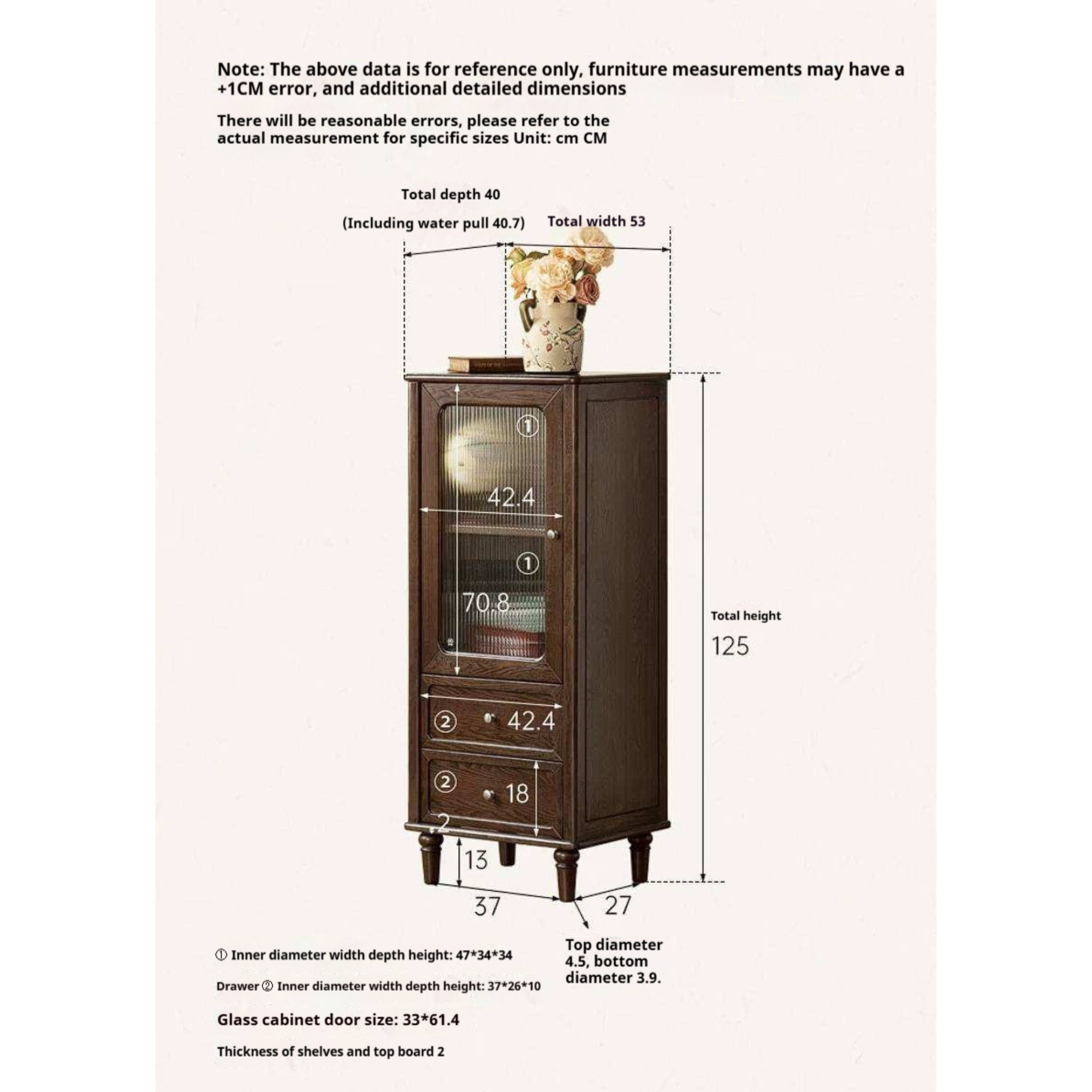 Ash Solid Wood Side Display Cabinet with Fluted Glass Doors