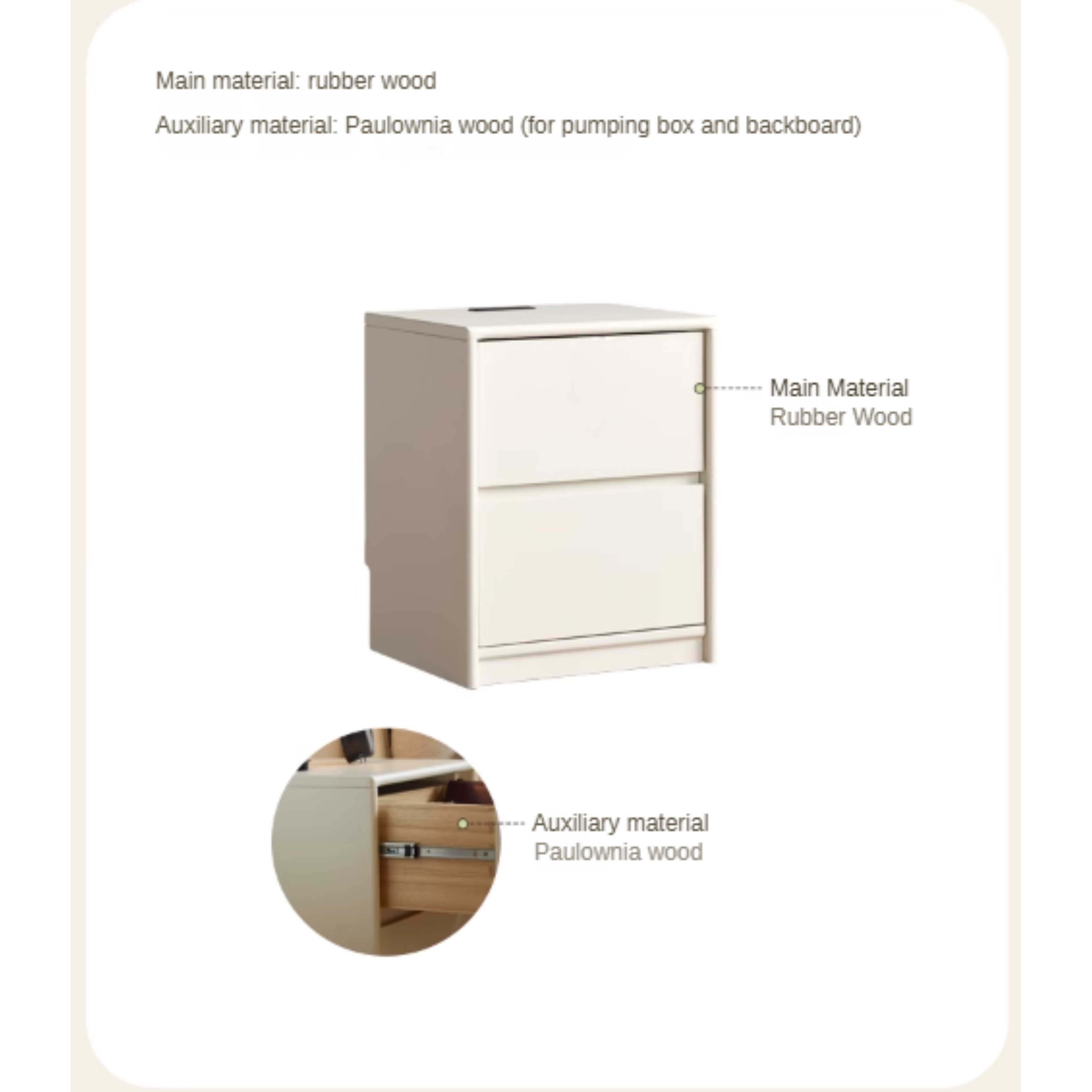 Solid Rubberwood Nightstand.