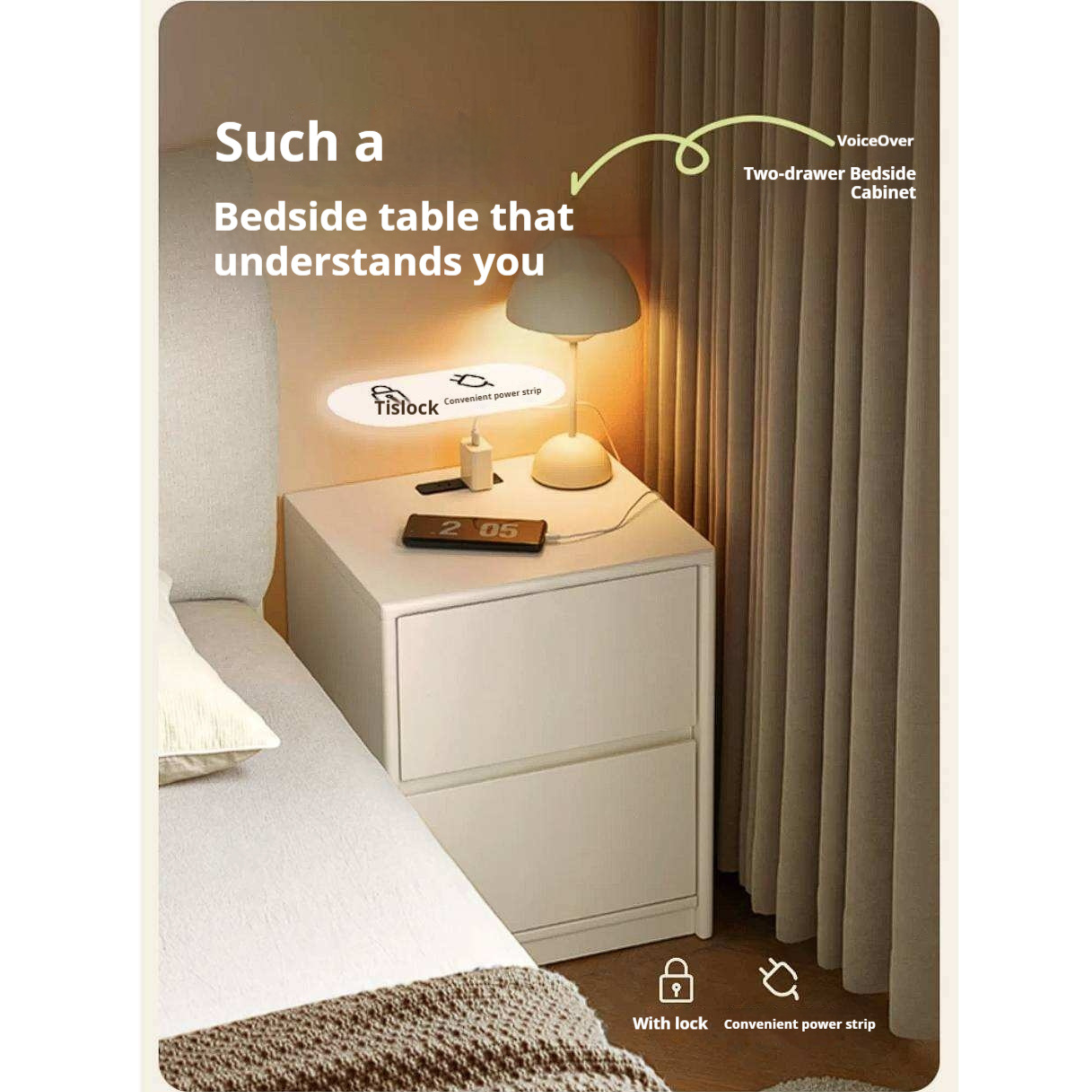 Solid Rubberwood Nightstand.