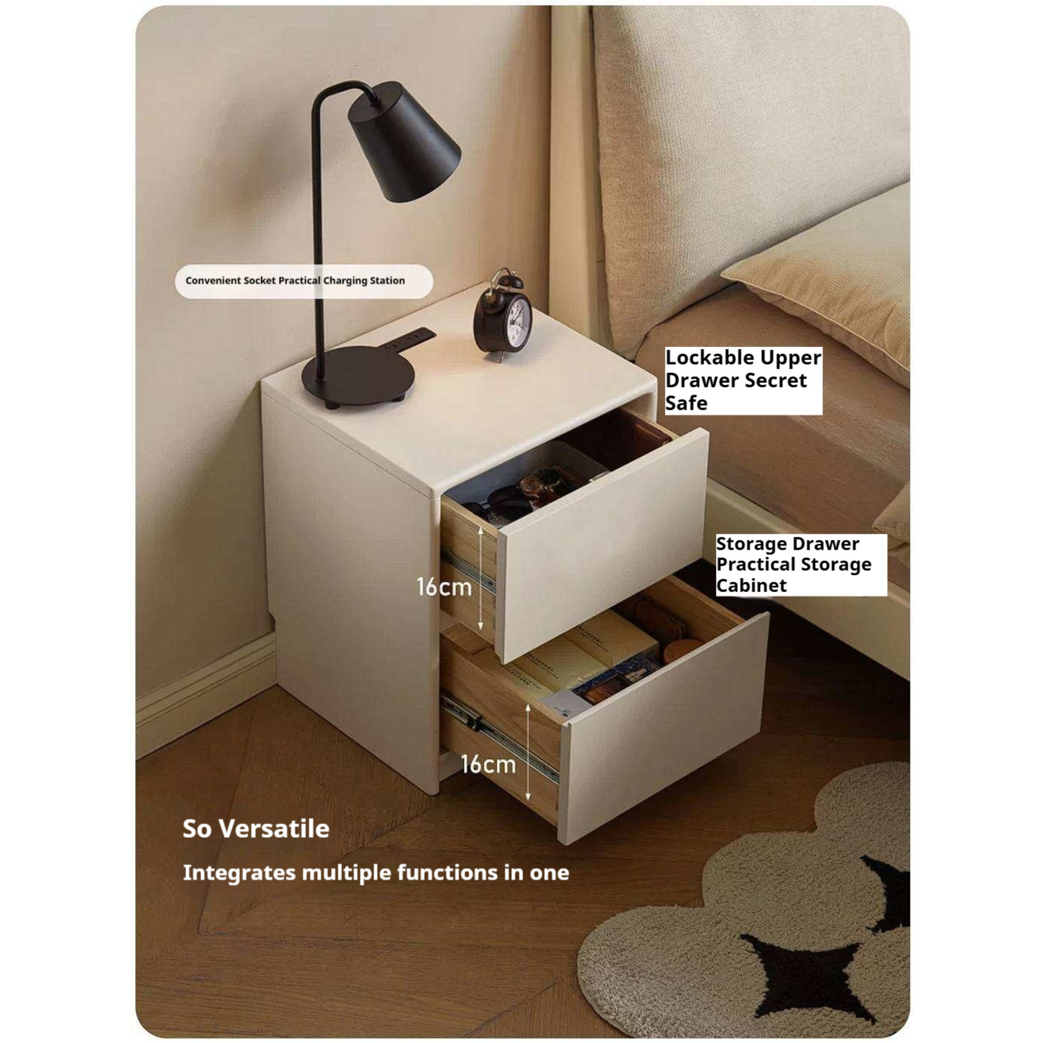 Solid Rubberwood Nightstand.