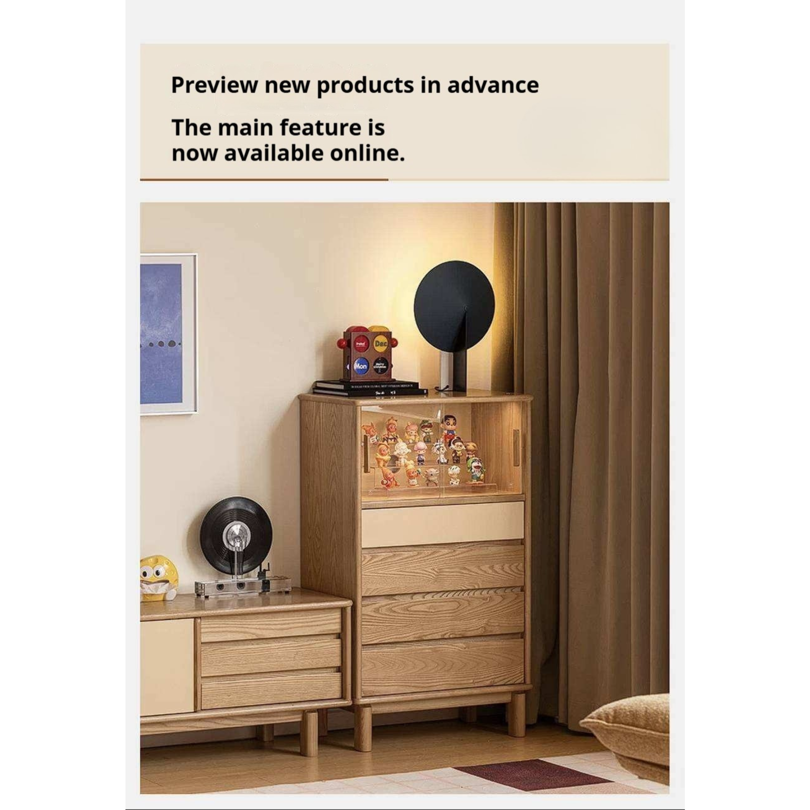 Ash Wood Solid Wood Side Cabinet with Glass and Light Showcase