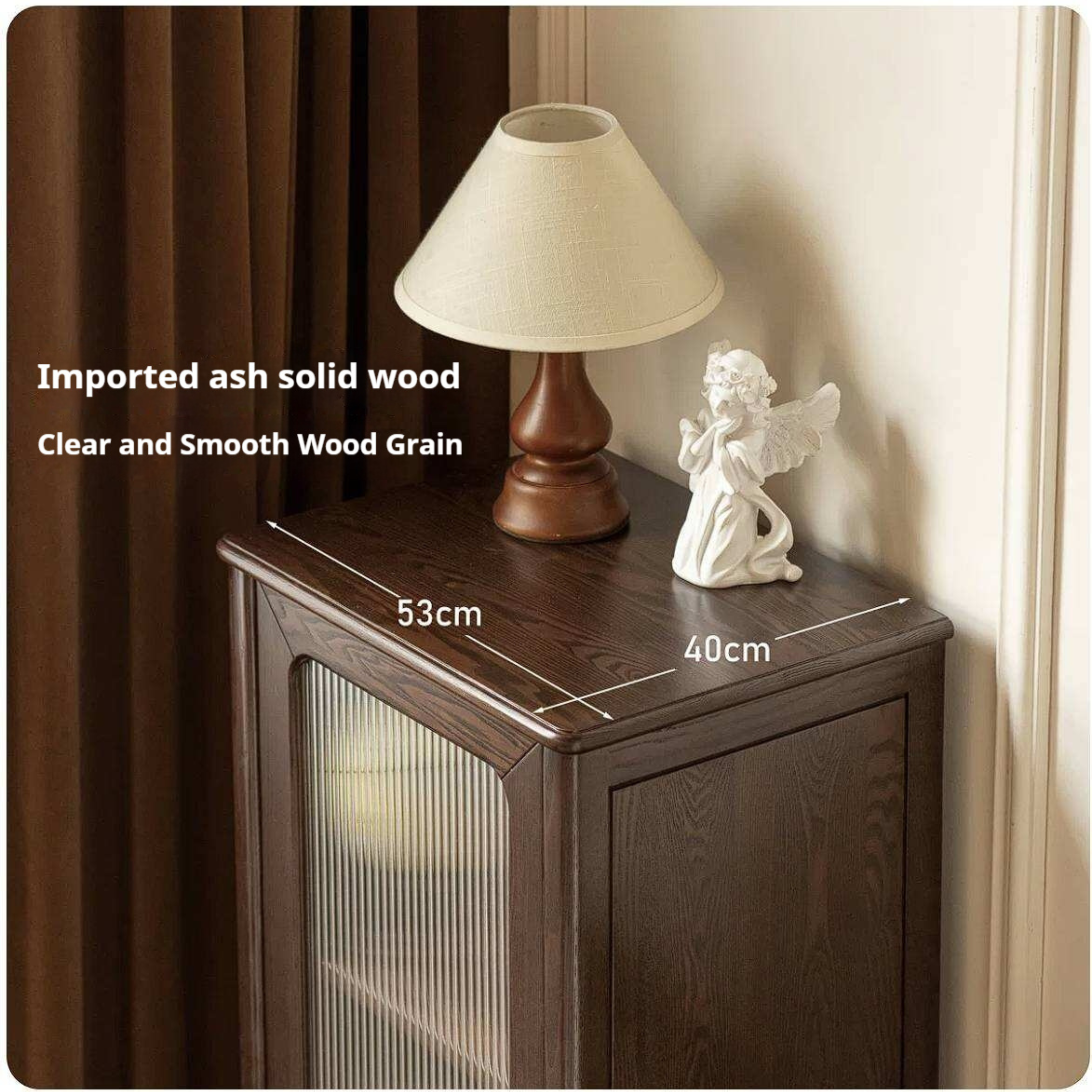 Ash Solid Wood Side Display Cabinet with Fluted Glass Doors