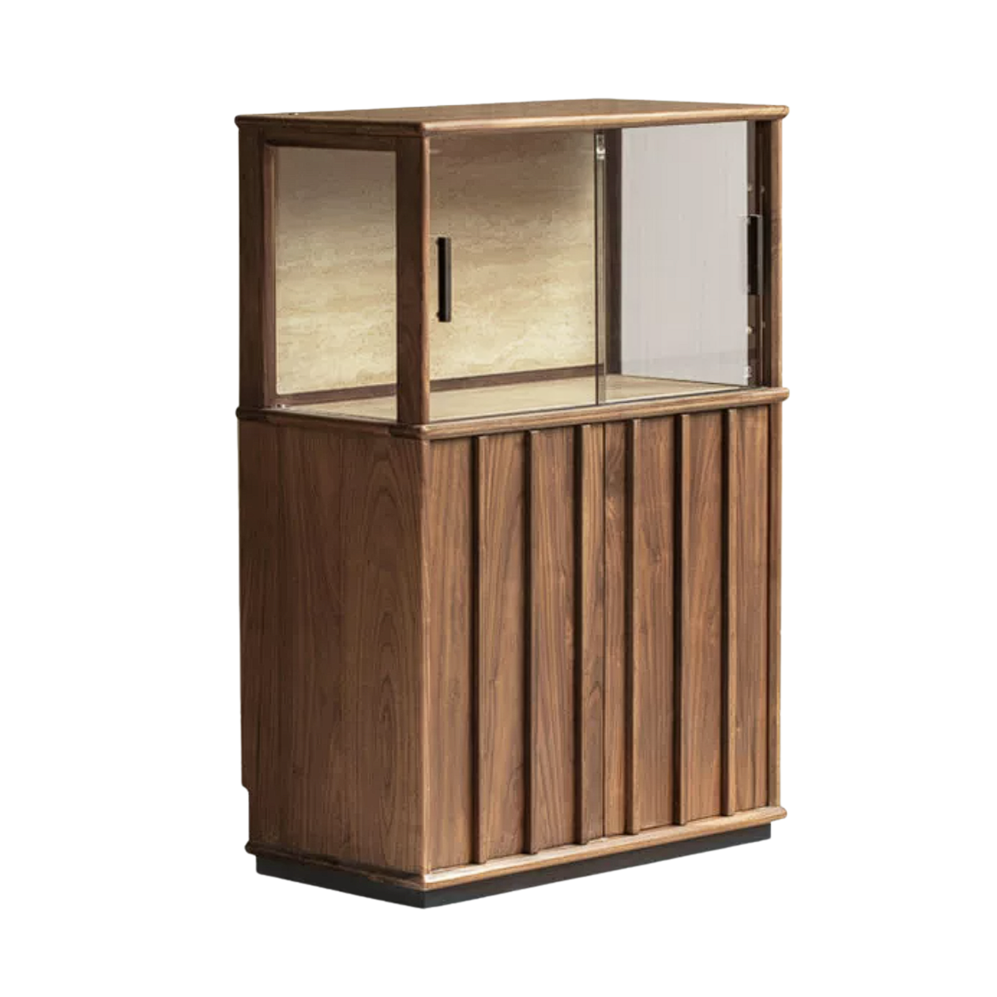 Black Walnut, Oak Solid Wood Side Cabinet with Modern Casual Display Design