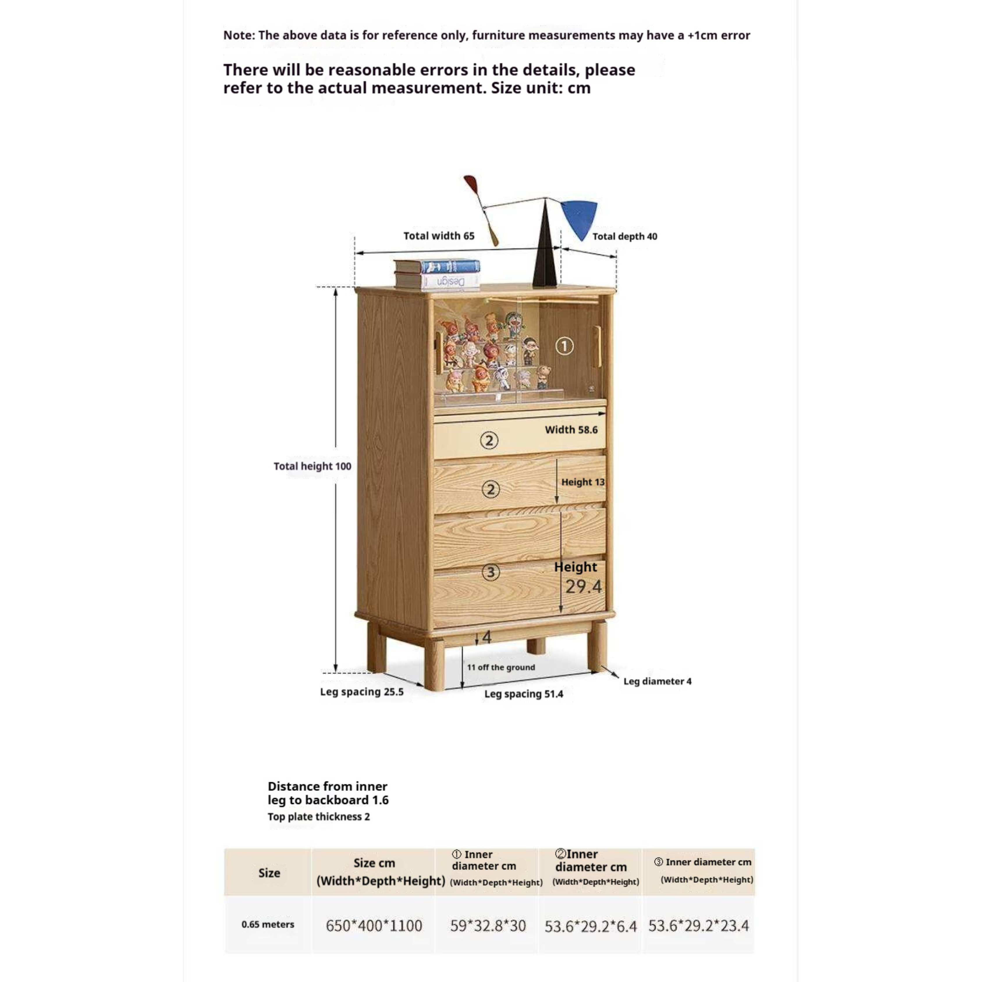 Ash Wood Solid Wood Side Cabinet with Glass and Light Showcase