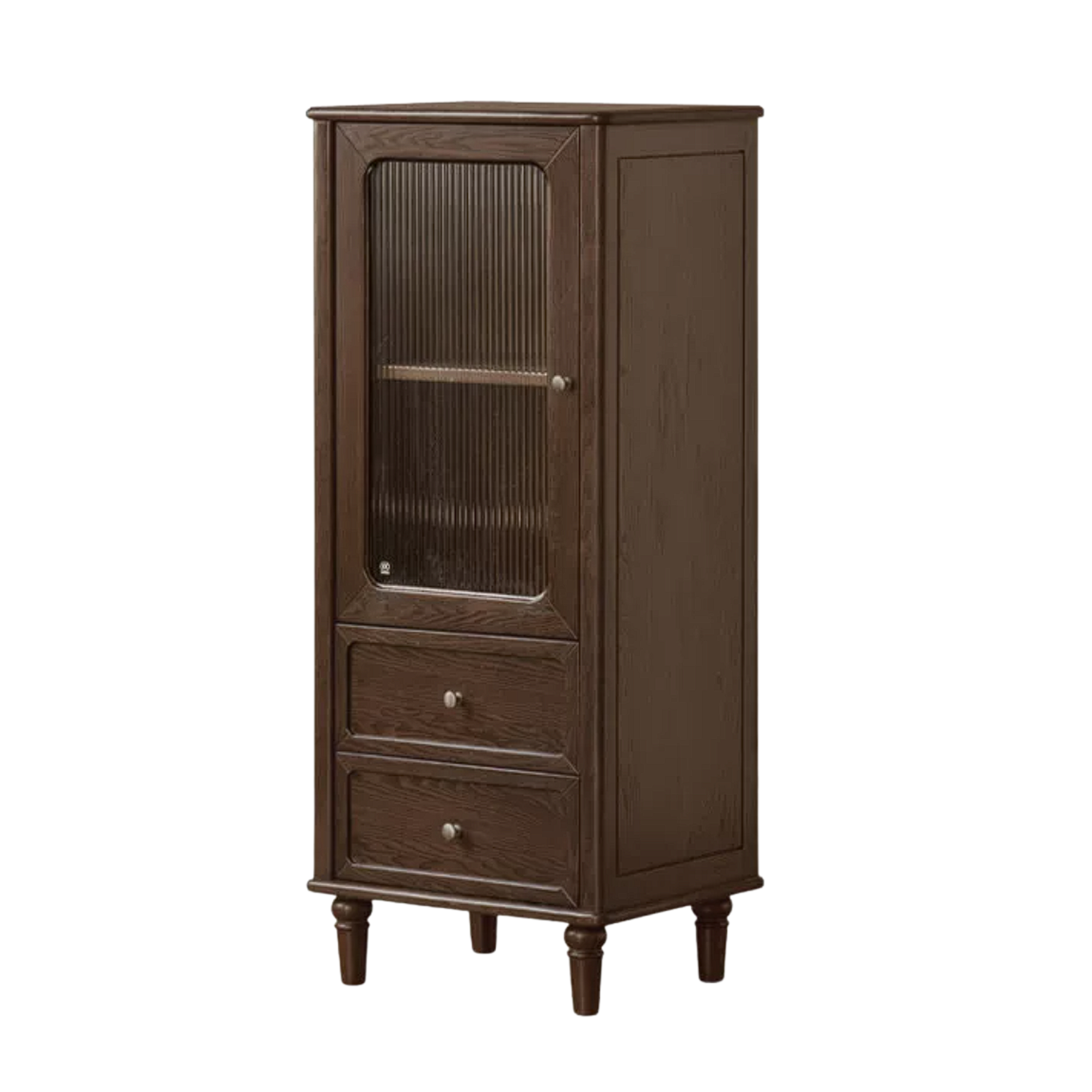 Ash Solid Wood Side Display Cabinet with Fluted Glass Doors