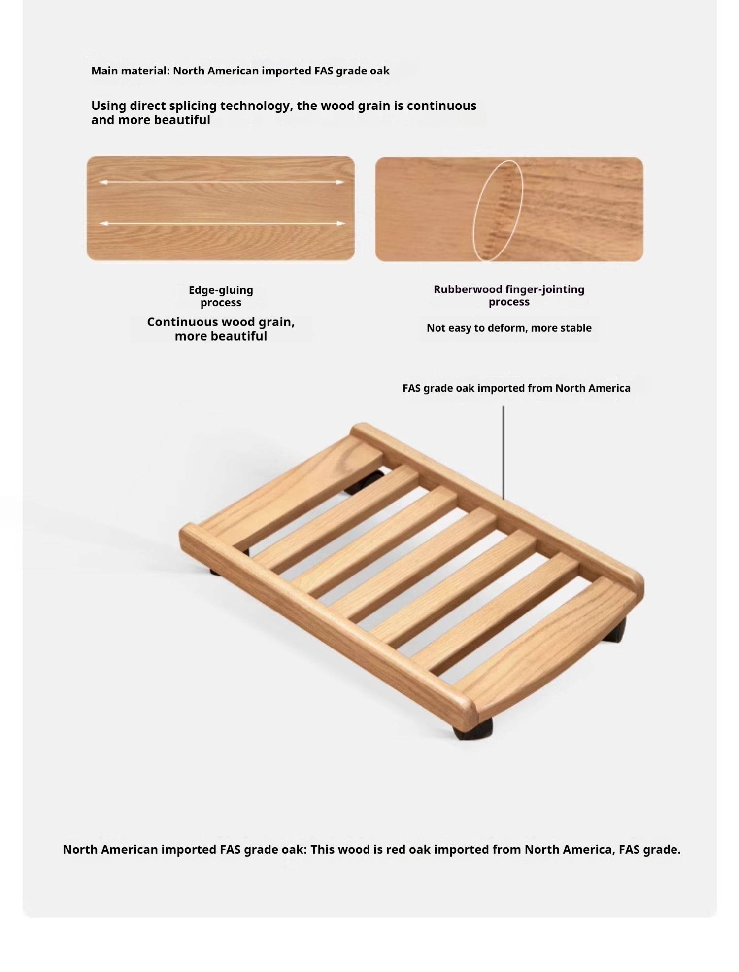 Solid RubberWood, Oak Solid Wood Mobile Computer Host Base Tray