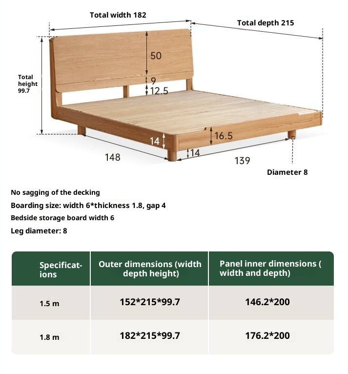 Oak, Ash Solid Wood Luminous Suspended Bed, Nordic Style