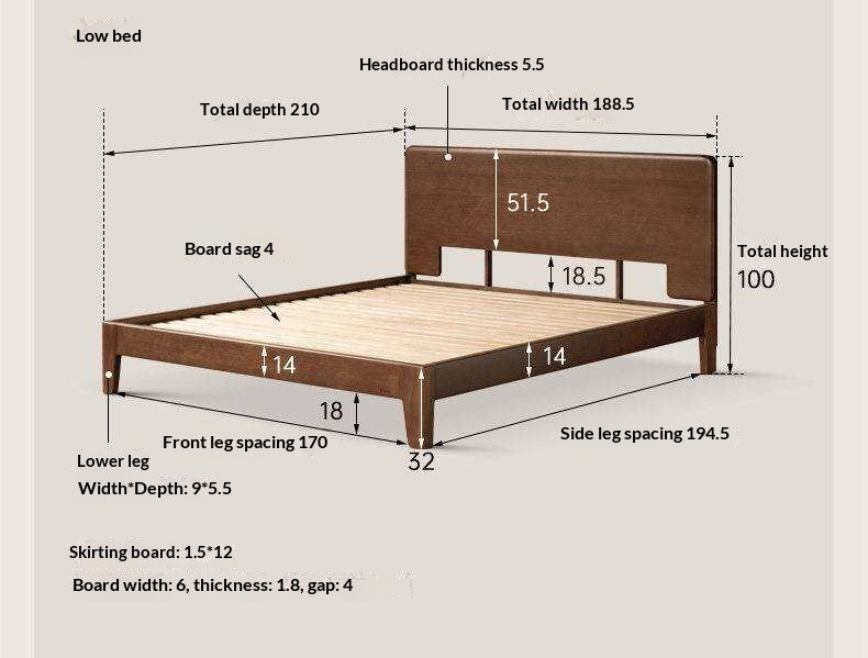 Golden Rosewood Solid Wood Platform Bed with Panel Headboard
