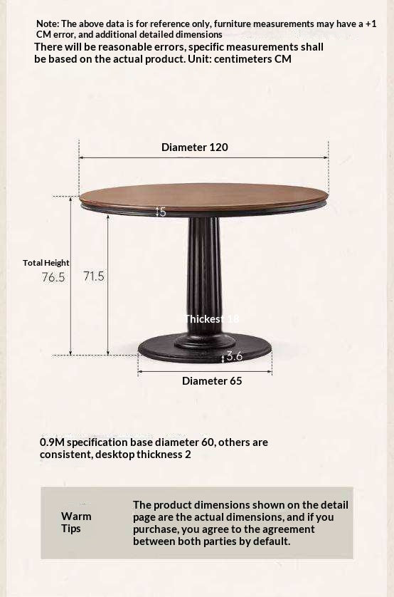 Black Walnut Solid Wood American Retro Round Dining Table
