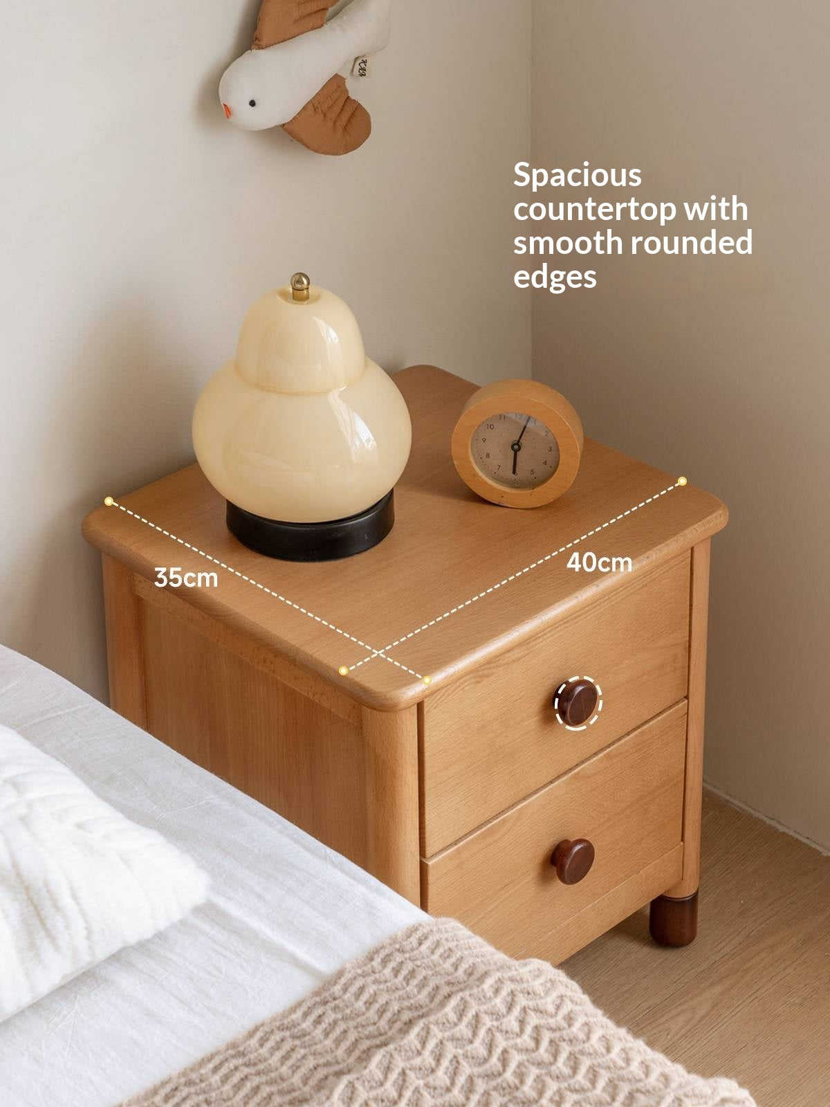 Oak, Beech Solid Wood Two-Drawer Nightstand