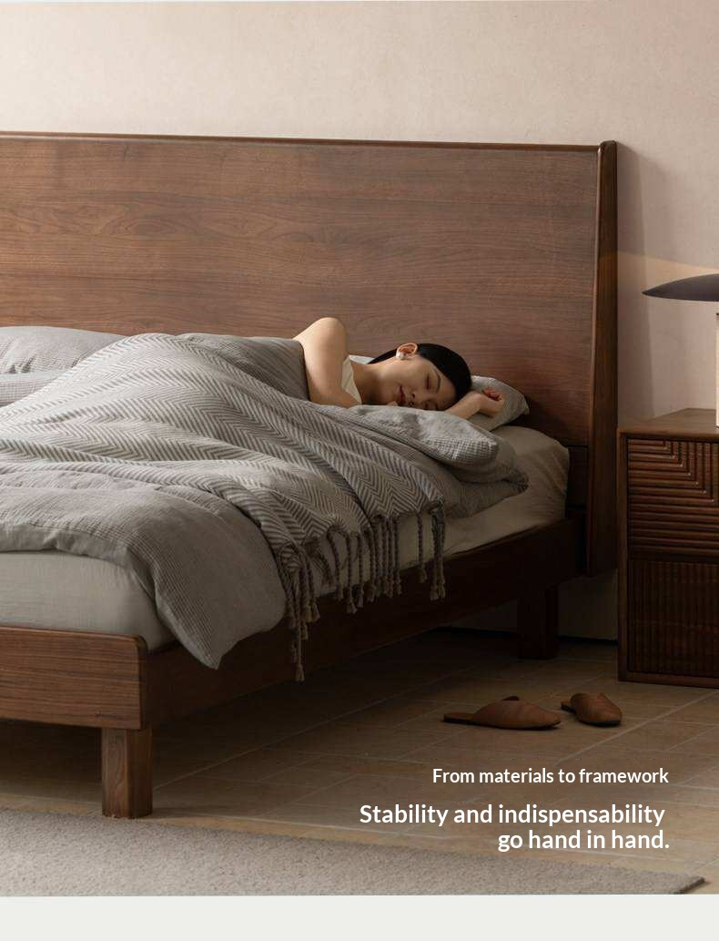 Black Walnut Solid Wood Bed with Sleek Light Luxury Finish