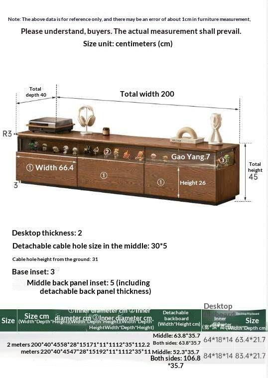 Ash Solid Wood TV Cabinet with Floor-Standing Storage and Display Shelves