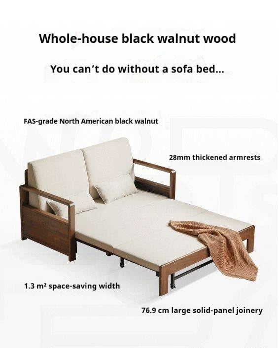 Black Walnut Solid Wood Folding Sofa Bed