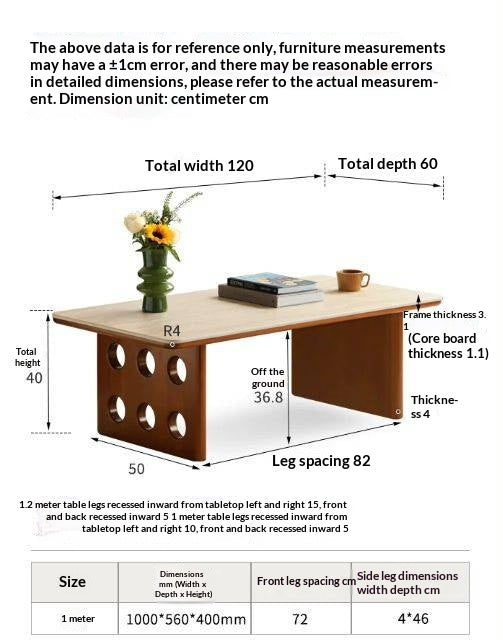 Poplar, Ash Solid Wood Rock Plate Retro Coffee Table.